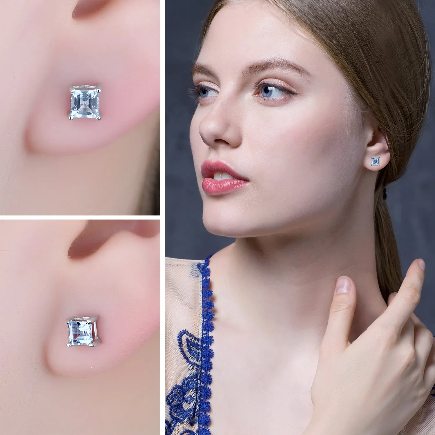 JewelryPalace Orecchini a Lobo Donna Argento 925 con Naturale Ametista, Topazio, Citrino, Granato, Peridoto, Rubino, Zaffiro, Smeraldo - Set a Bottone Quadrato - immagine 5
