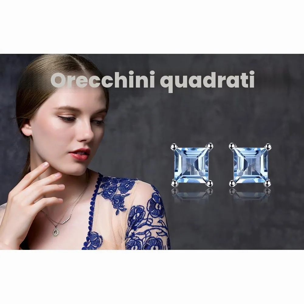 JewelryPalace Orecchini a Lobo Donna Argento 925 con Naturale Ametista, Topazio, Citrino, Granato, Peridoto, Rubino, Zaffiro, Smeraldo - Set a Bottone Quadrato - immagine 6