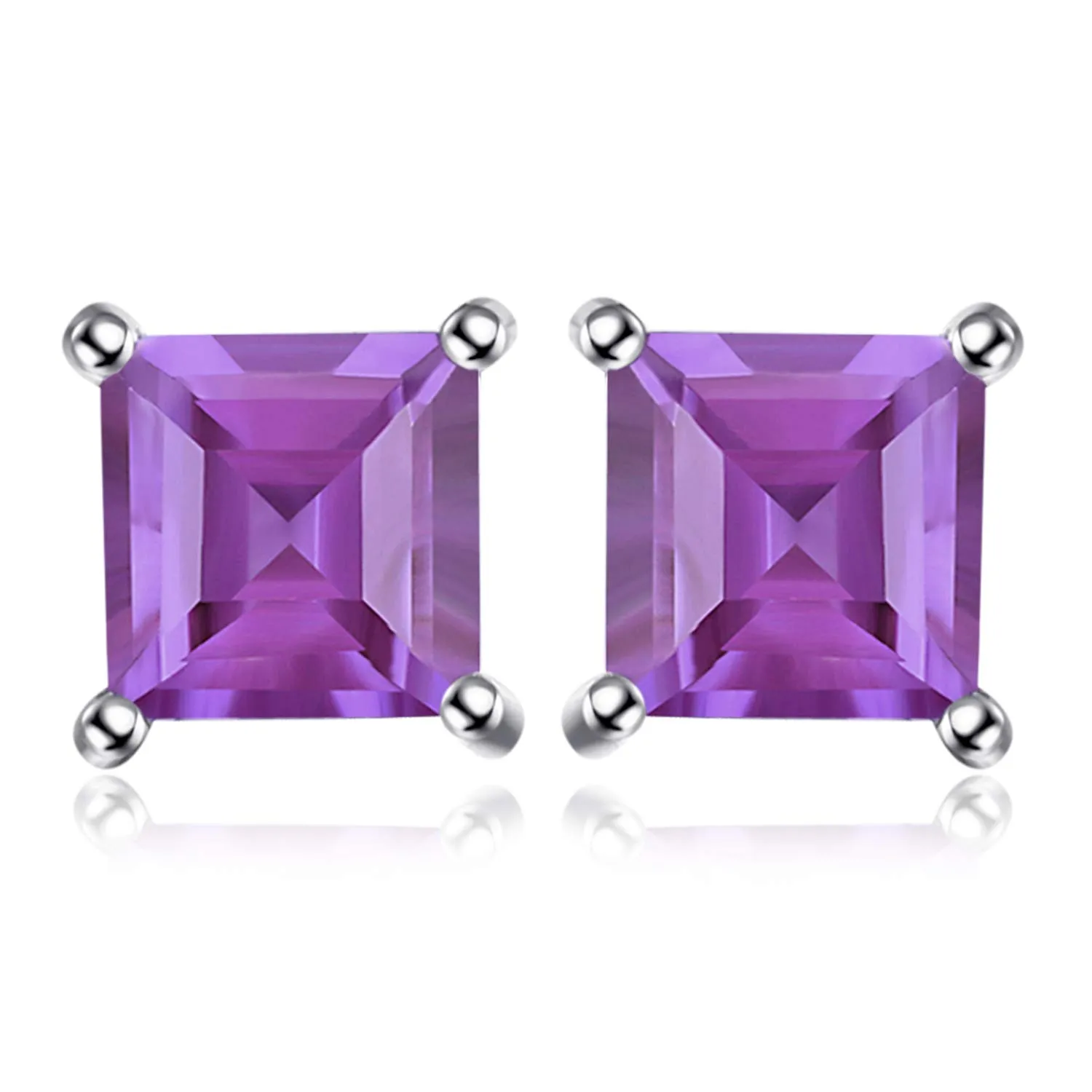 JewelryPalace Orecchini a Lobo Argento 925 con Naturale Ametista Viola, Piercing a Bottone con Pietre Dure a Taglio Quadrato, Set Gioielli Donna Viola e Argento - immagine 1