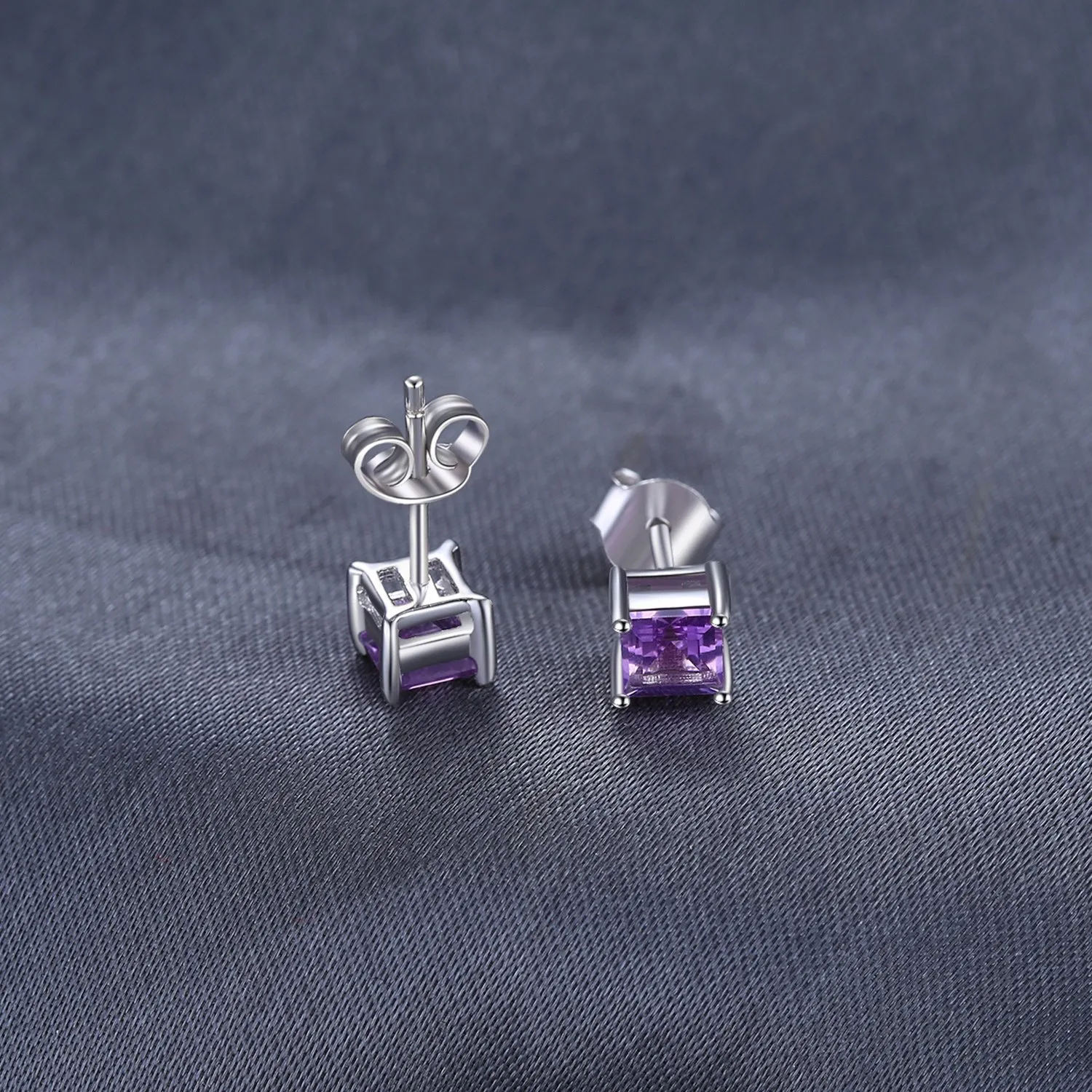 JewelryPalace Orecchini a Lobo Argento 925 con Naturale Ametista Viola, Piercing a Bottone con Pietre Dure a Taglio Quadrato, Set Gioielli Donna Viola e Argento - immagine 4