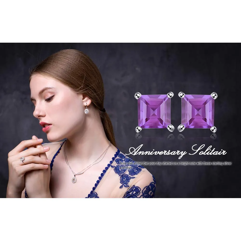 JewelryPalace Orecchini a Lobo Argento 925 con Naturale Ametista Viola, Piercing a Bottone con Pietre Dure a Taglio Quadrato, Set Gioielli Donna Viola e Argento - immagine 6