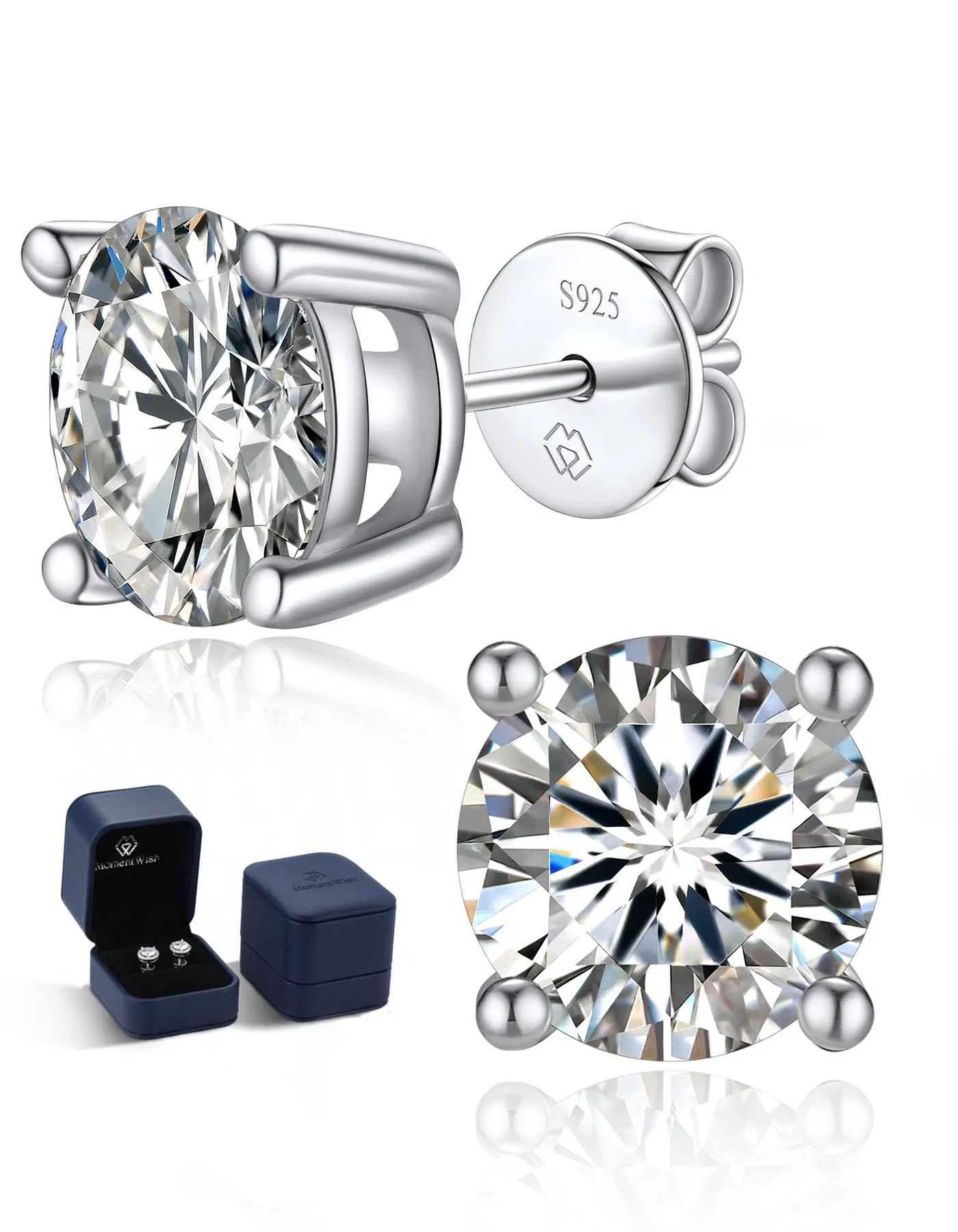 MomentWish Orecchini Moissanite Punto Luce Argento 925 6,5mm Uomo Donna - immagine 1