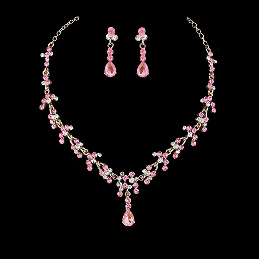 Prosy Bride Strass Collana e Orecchini Set Collana di Cristallo Bridal Party Wedding Jewelry Set per le Donne e le Ragazze (Rosa) - immagine 2
