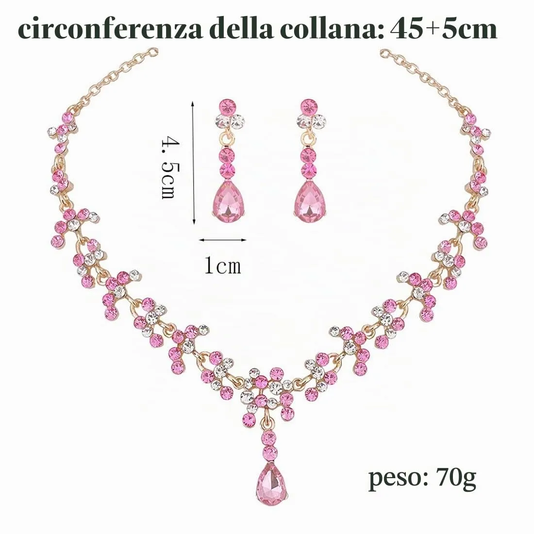 Prosy Bride Strass Collana e Orecchini Set Collana di Cristallo Bridal Party Wedding Jewelry Set per le Donne e le Ragazze (Rosa) - immagine 3
