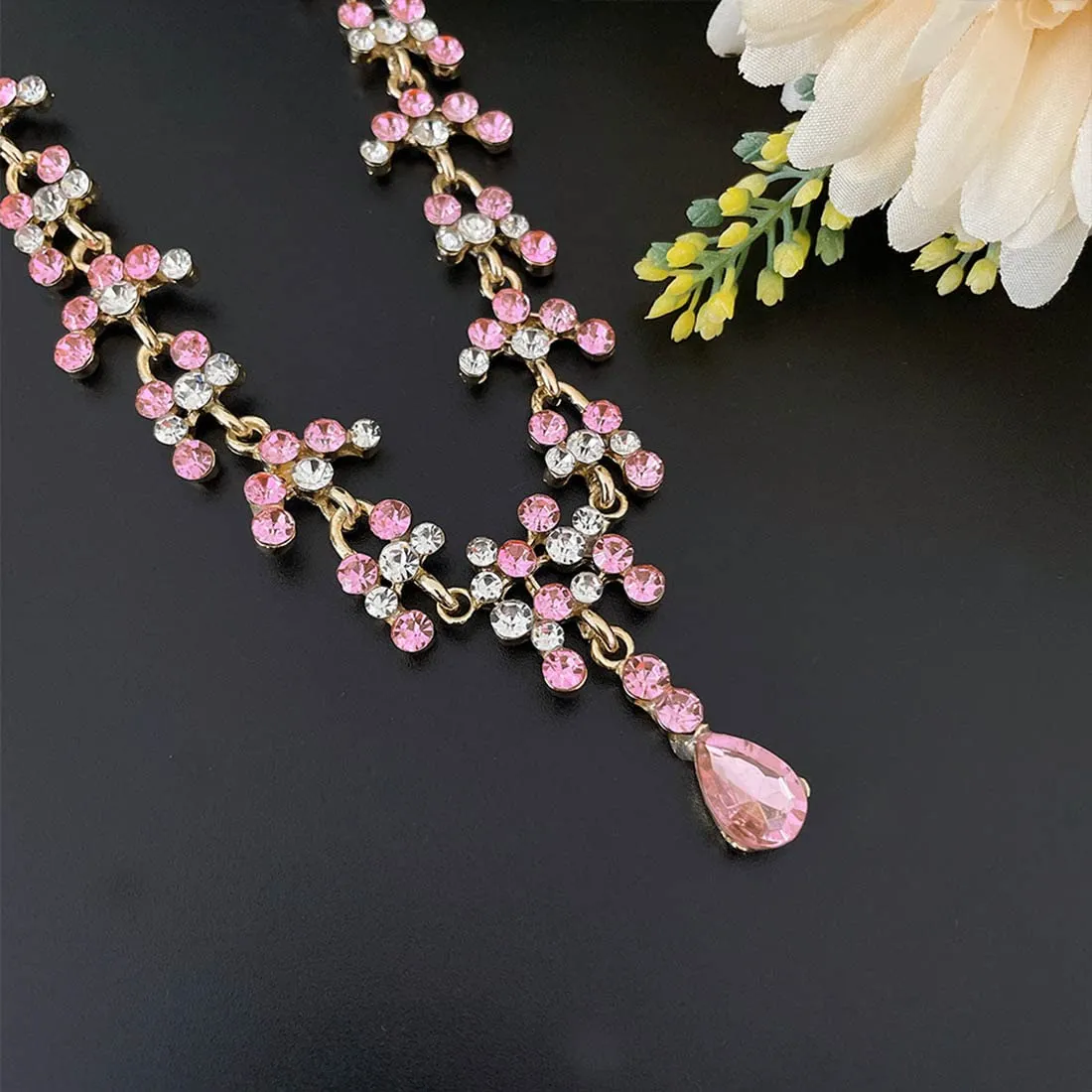 Prosy Bride Strass Collana e Orecchini Set Collana di Cristallo Bridal Party Wedding Jewelry Set per le Donne e le Ragazze (Rosa) - immagine 5