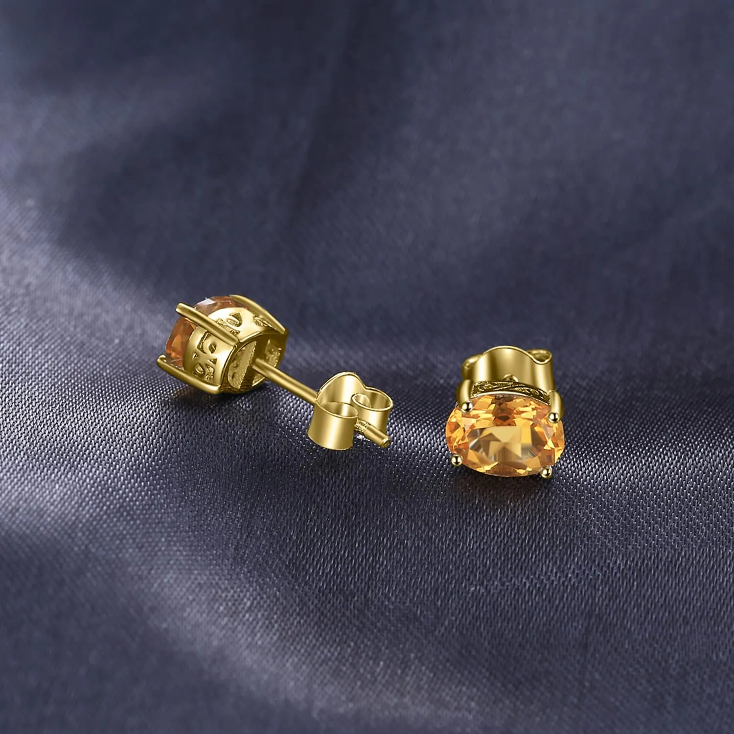 JewelryPalace Orecchini a Bottone Donna Argento 925 con Natural Citrino Arancione, Piercing Dorati a Lobo con Pietre a Taglio Ovale, Set Gioielli Arancioni in Oro - immagine 3
