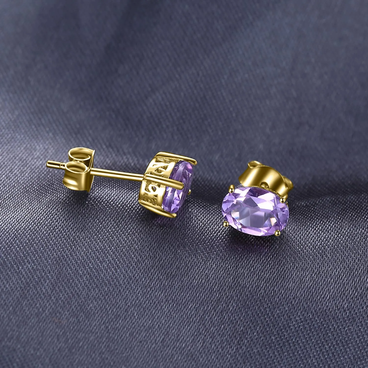 JewelryPalace Orecchini a Bottone Donna Argento 925 con Ametista Viola, Topazio Azzurro, Citrino, Granato, Peridoto - Stud Orecchini a Lobo in Tre Ori - immagine 3