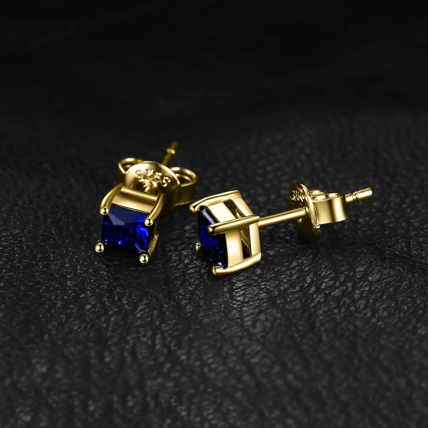 JewelryPalace Orecchini a Lobo Argento 925 con Zaffiro Blu Creato, Piercing a Bottone con Pietre Dure a Taglio Principessa, Set Gioielli Donna Blu in Oro - immagine 3