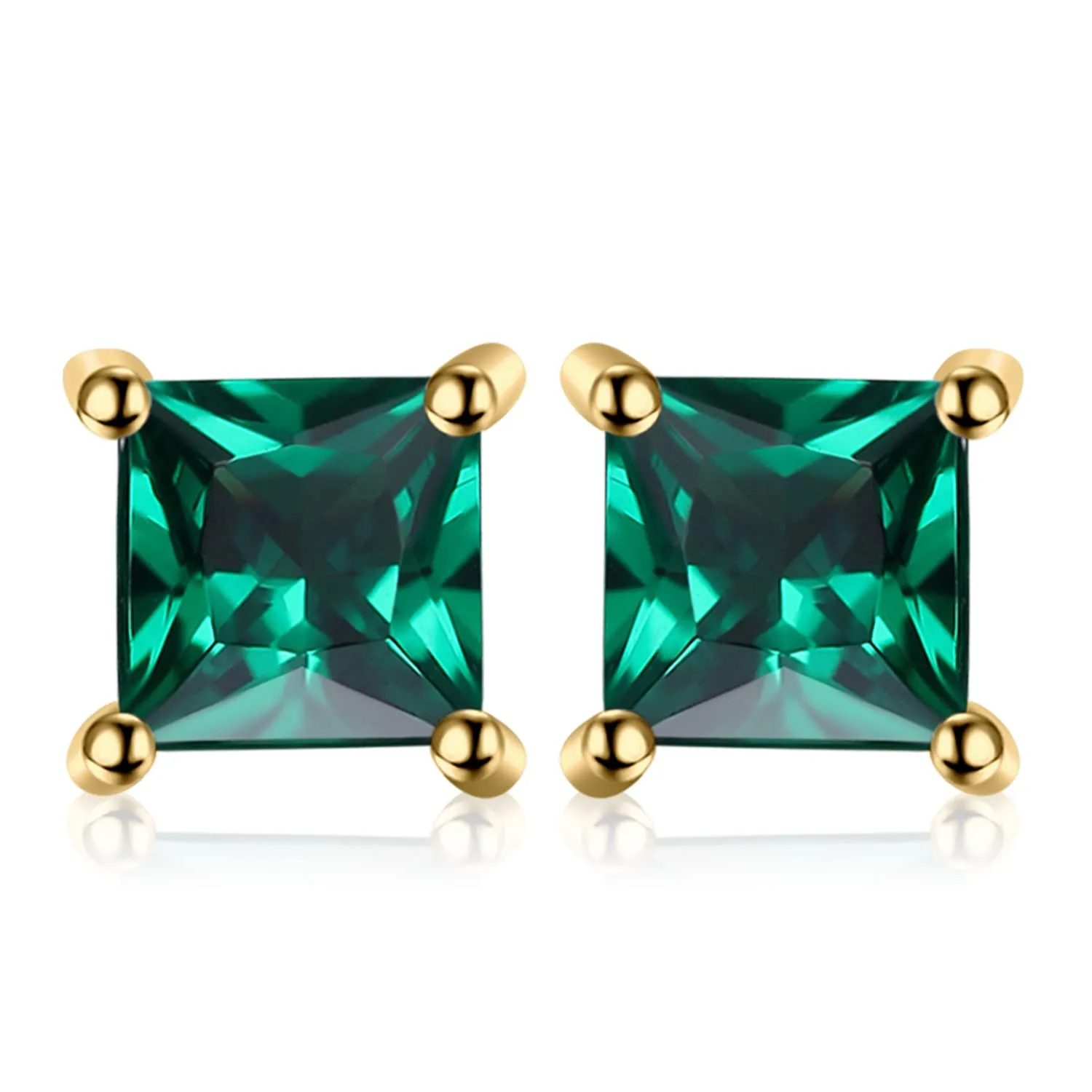 JewelryPalace Orecchini a Lobo Argento 925 Con Simulato Smeraldo Verde, Piercing a Bottone Con Pietre a Taglio Principessa, Orecchini Verdi in Oro Set Gioielli Donna - immagine 1