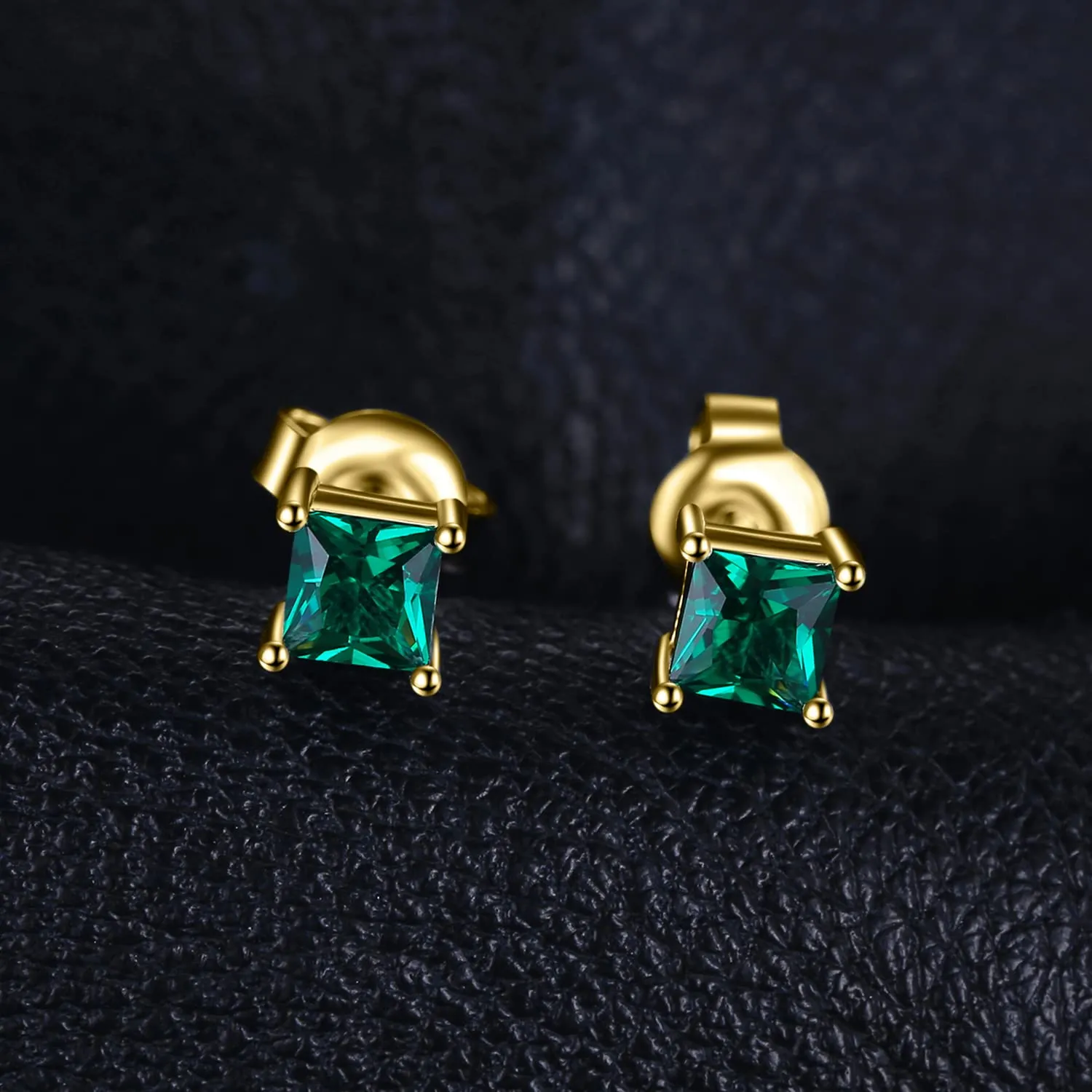 JewelryPalace Orecchini a Lobo Argento 925 Con Simulato Smeraldo Verde, Piercing a Bottone Con Pietre a Taglio Principessa, Orecchini Verdi in Oro Set Gioielli Donna - immagine 2