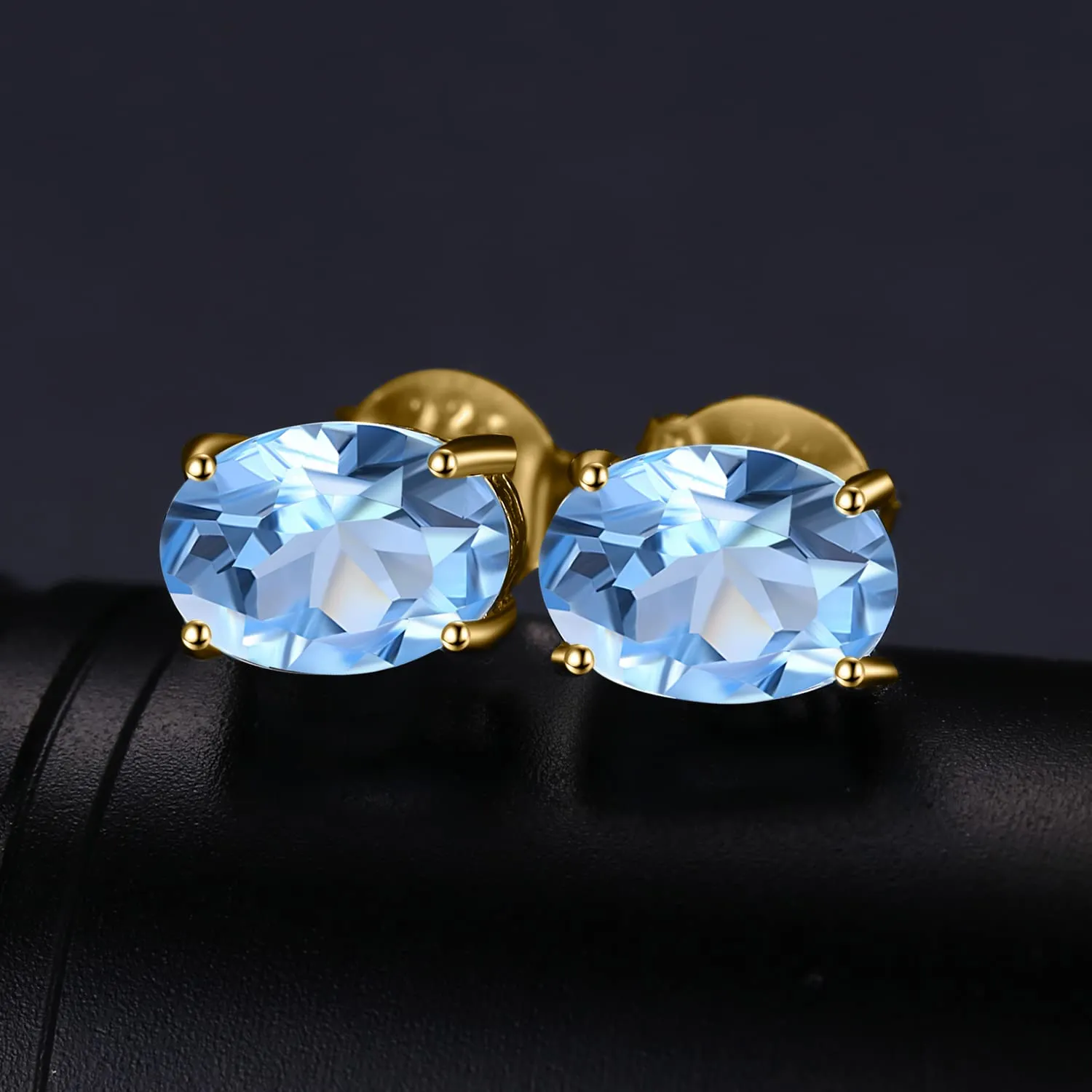 JewelryPalace Orecchini a Bottone in Argento 925 con Ametista Viola, Topazio Azzurro, Citrino, Granato, Peridoto - Stud Orecchini a Lobo Donna in Tre Ori - immagine 2