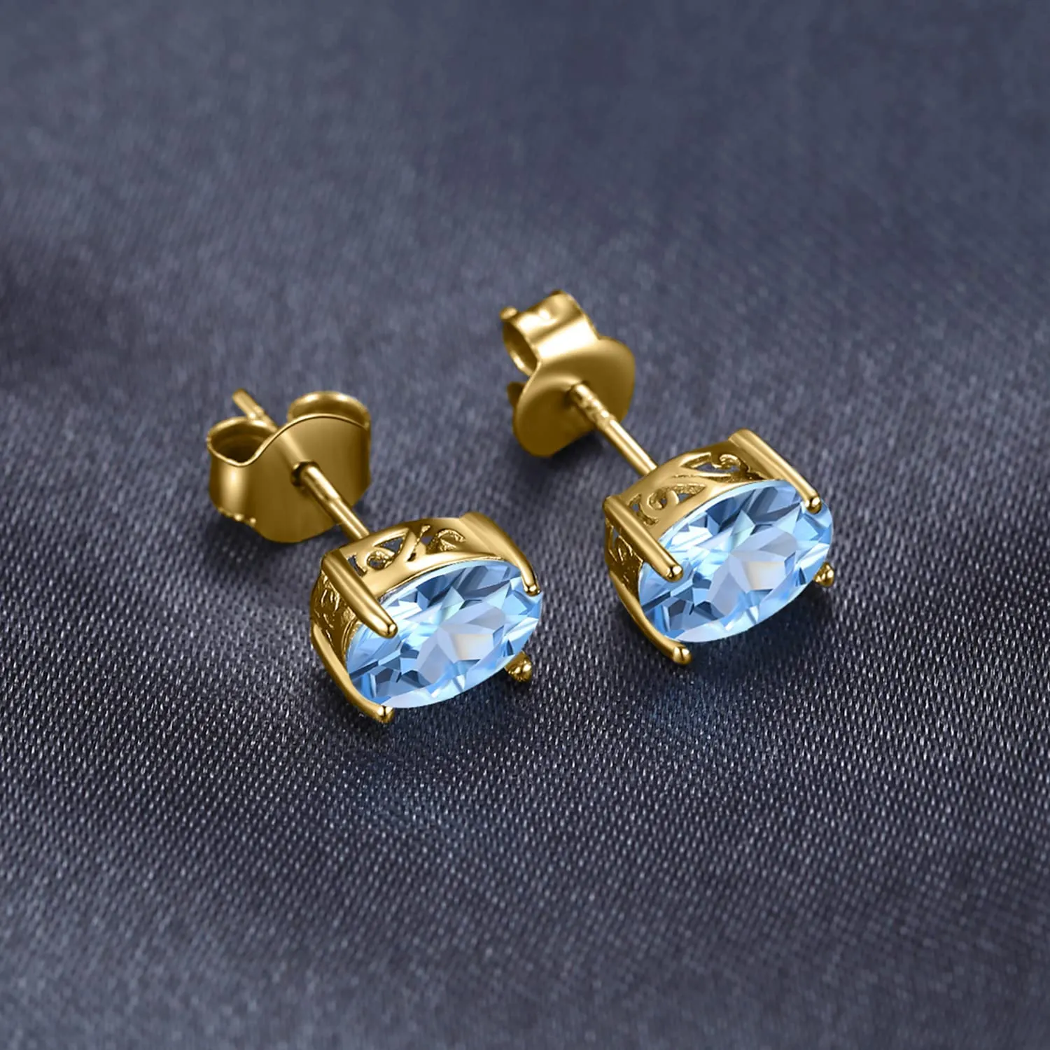 JewelryPalace Orecchini a Bottone in Argento 925 con Ametista Viola, Topazio Azzurro, Citrino, Granato, Peridoto - Stud Orecchini a Lobo Donna in Tre Ori - immagine 3