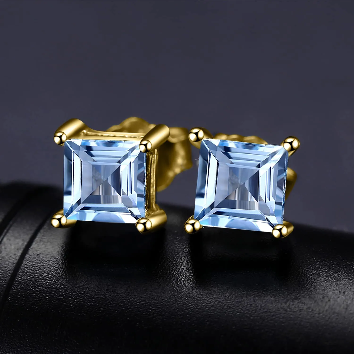 JewelryPalace Orecchini a Lobo in Argento 925 Con Naturale Topazio Azzurro, Piercing a Bottone Con Pietre a Taglio Quadrato, Set Gioielli Donna Azzurri in Oro - immagine 2