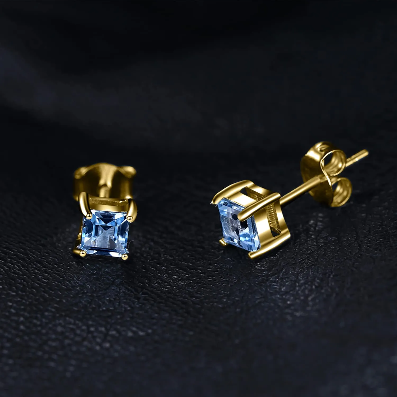 JewelryPalace Orecchini a Lobo in Argento 925 Con Naturale Topazio Azzurro, Piercing a Bottone Con Pietre a Taglio Quadrato, Set Gioielli Donna Azzurri in Oro - immagine 3