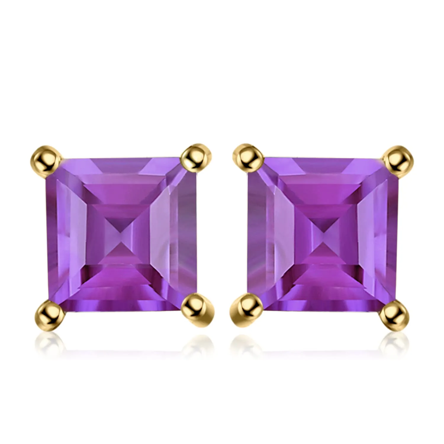 JewelryPalace Orecchini a Lobo Argento 925 Con Naturale Ametista Viola, Piercing a Bottone Con Pietre Dure a Taglio Quadrato, Set Gioielli Donna Viola in Oro - immagine 1