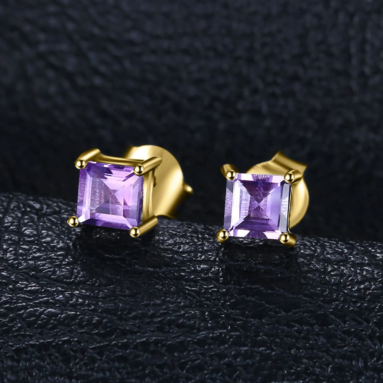 JewelryPalace Orecchini a Lobo Argento 925 Con Naturale Ametista Viola, Piercing a Bottone Con Pietre Dure a Taglio Quadrato, Set Gioielli Donna Viola in Oro - immagine 3