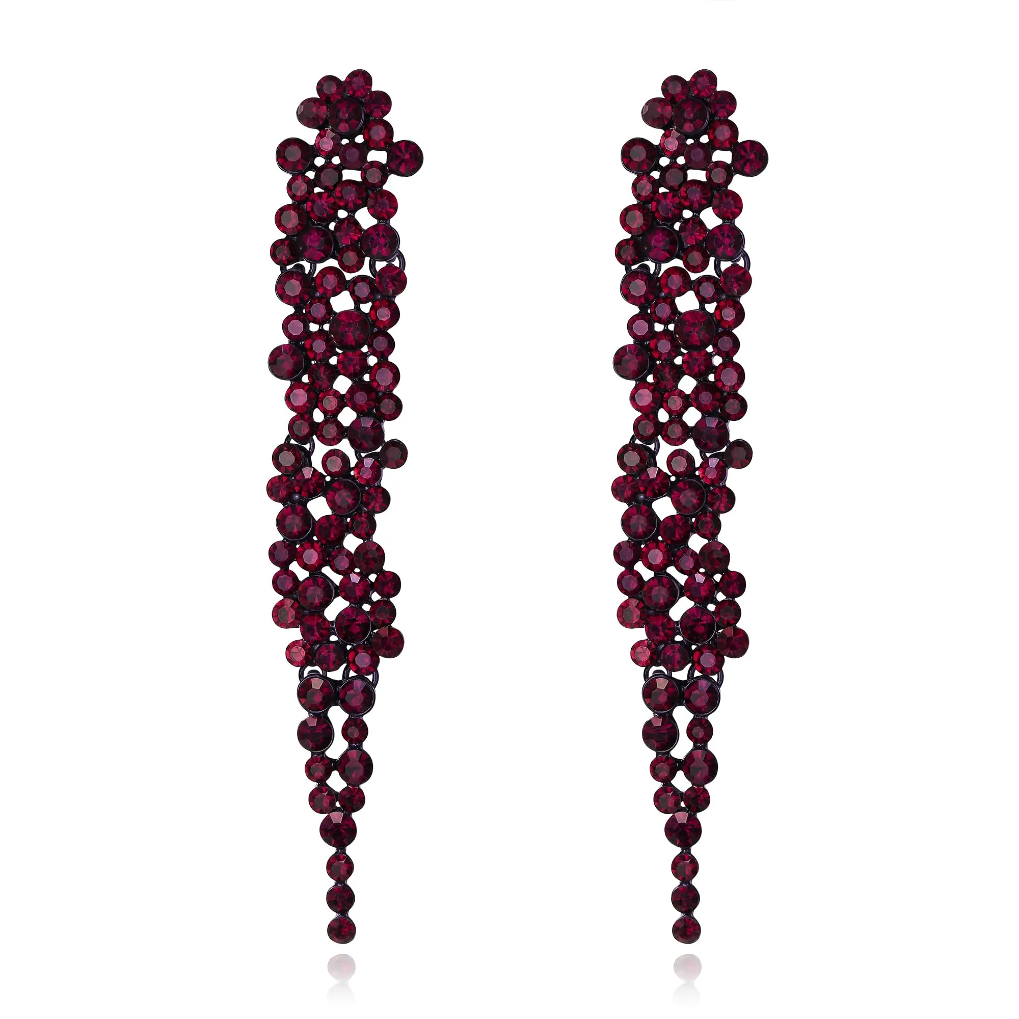 EVER FAITH Cristalli austriaci Art Deco Statement Orecchini, Banchetto Prom Long Chandelier Orecchini pendenti per Donna Viola Nero-fondo - immagine 1