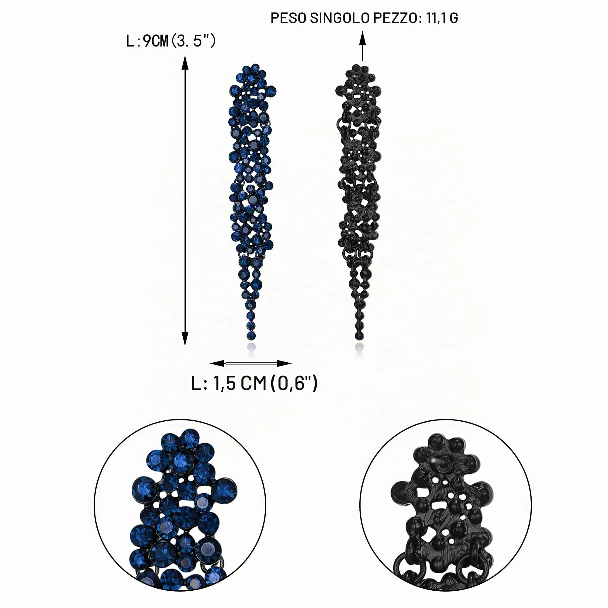 EVER FAITH Cristalli austriaci Art Deco Statement Orecchini, Banchetto Prom Long Chandelier Orecchini pendenti per donna Zaffiro Blu Nero-fondo - immagine 5