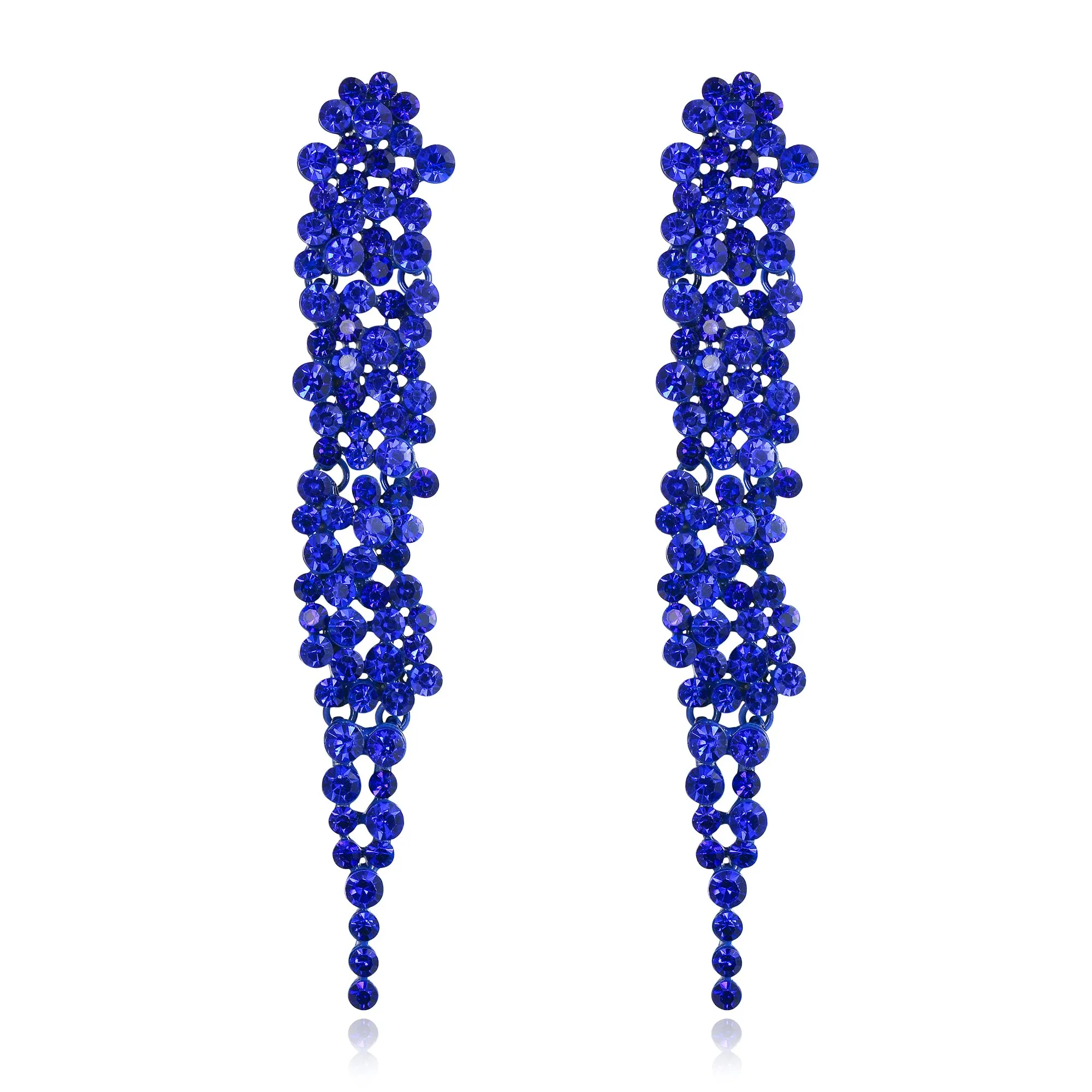 EVER FAITH Cristalli austriaci Art Deco Statement Orecchini, Banchetto Prom Long Chandelier Orecchini pendenti per Donna Blu Blu-fondo - immagine 1