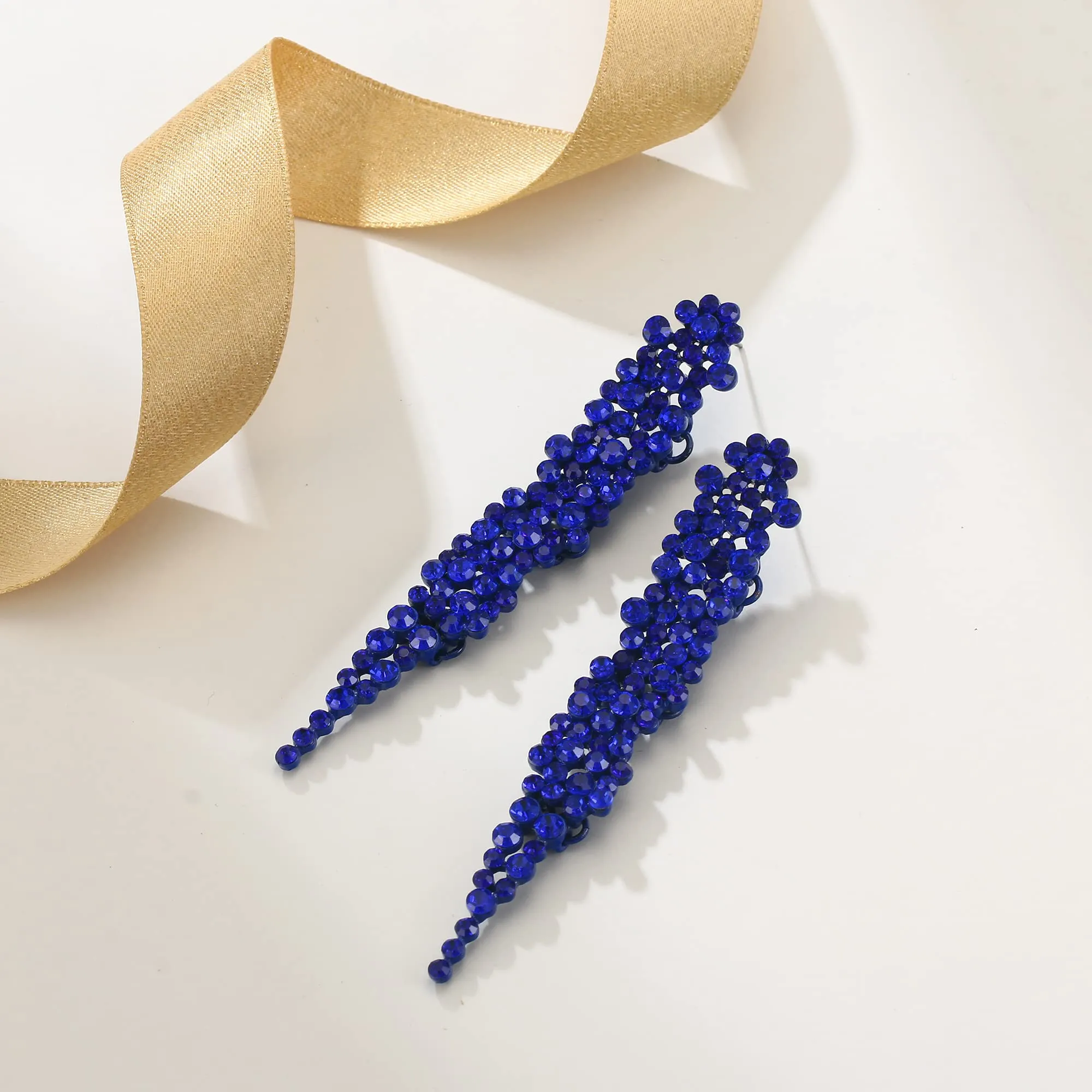 EVER FAITH Cristalli austriaci Art Deco Statement Orecchini, Banchetto Prom Long Chandelier Orecchini pendenti per Donna Blu Blu-fondo - immagine 4