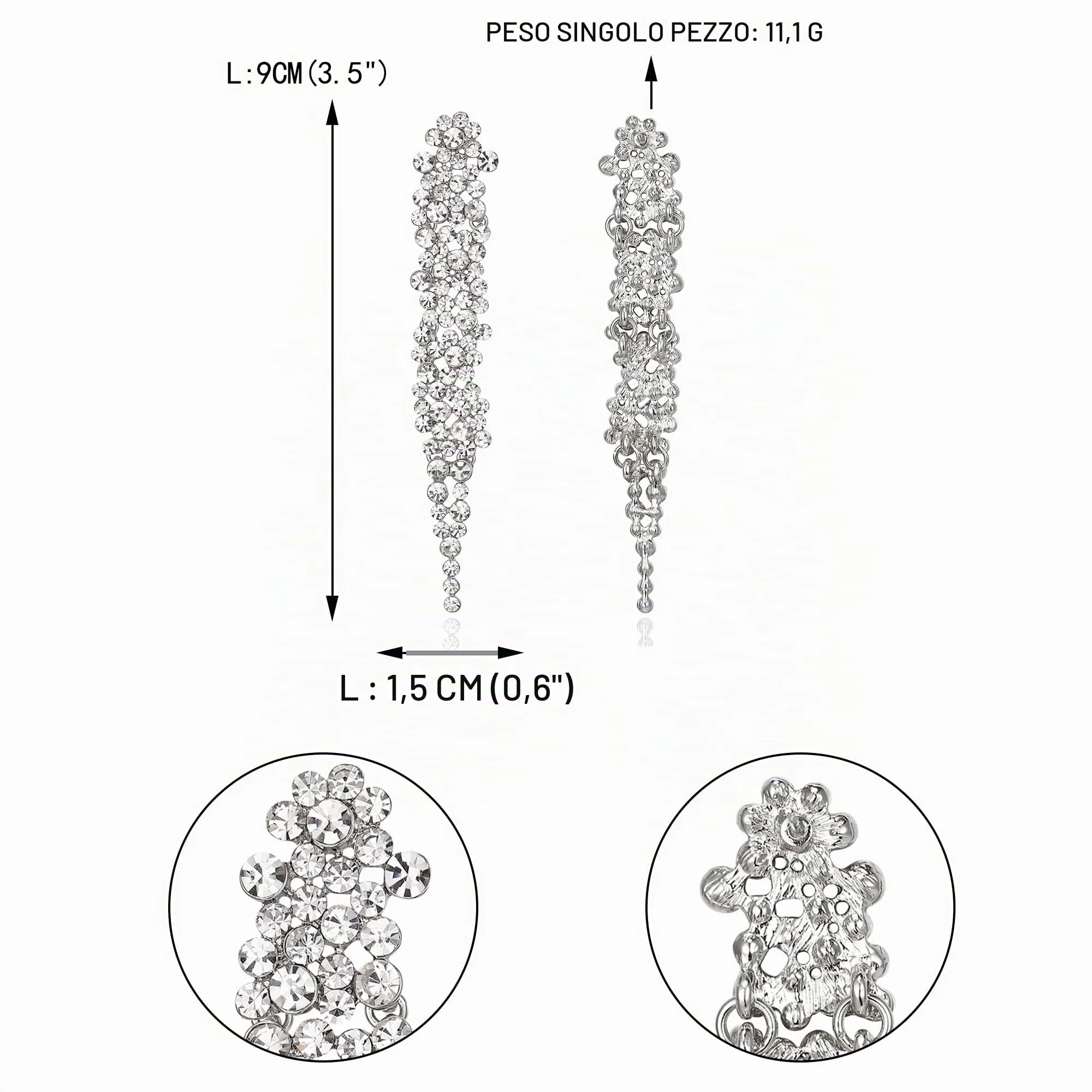 EVER FAITH Matrimonio Strass Cristalli Art Deco Statement Orecchini, Banchetto Prom Long Chandelier Orecchini pendenti per Donna Sposa Trasparente Argento-fondo - immagine 6