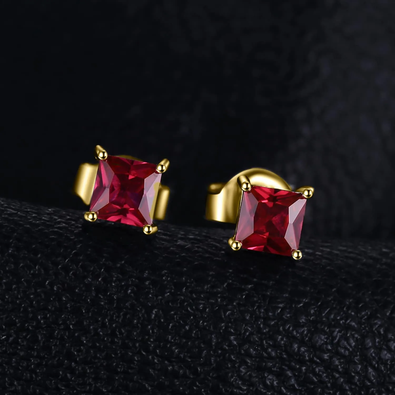JewelryPalace Orecchini a Lobo Argento 925 con Creato Rubino Rosso, Piercing a Bottone con Pietre Dure a Taglio Principessa, Set Gioielli Donna Orecchini Rossi in Oro - immagine 2