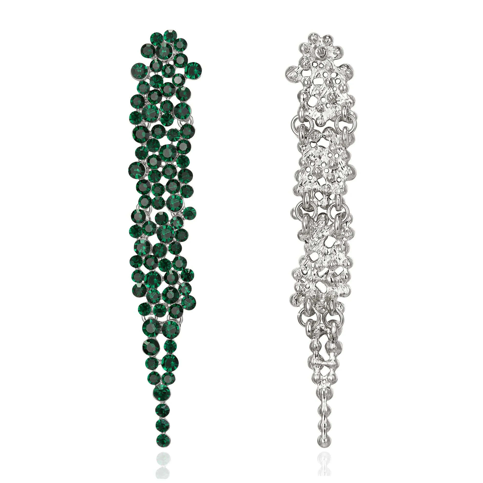 EVER FAITH Cristalli austriaci Art Deco Statement Orecchini, Banchetto Prom Long Chandelier Orecchini pendenti per Donna Verde Argento-fondo - immagine 3