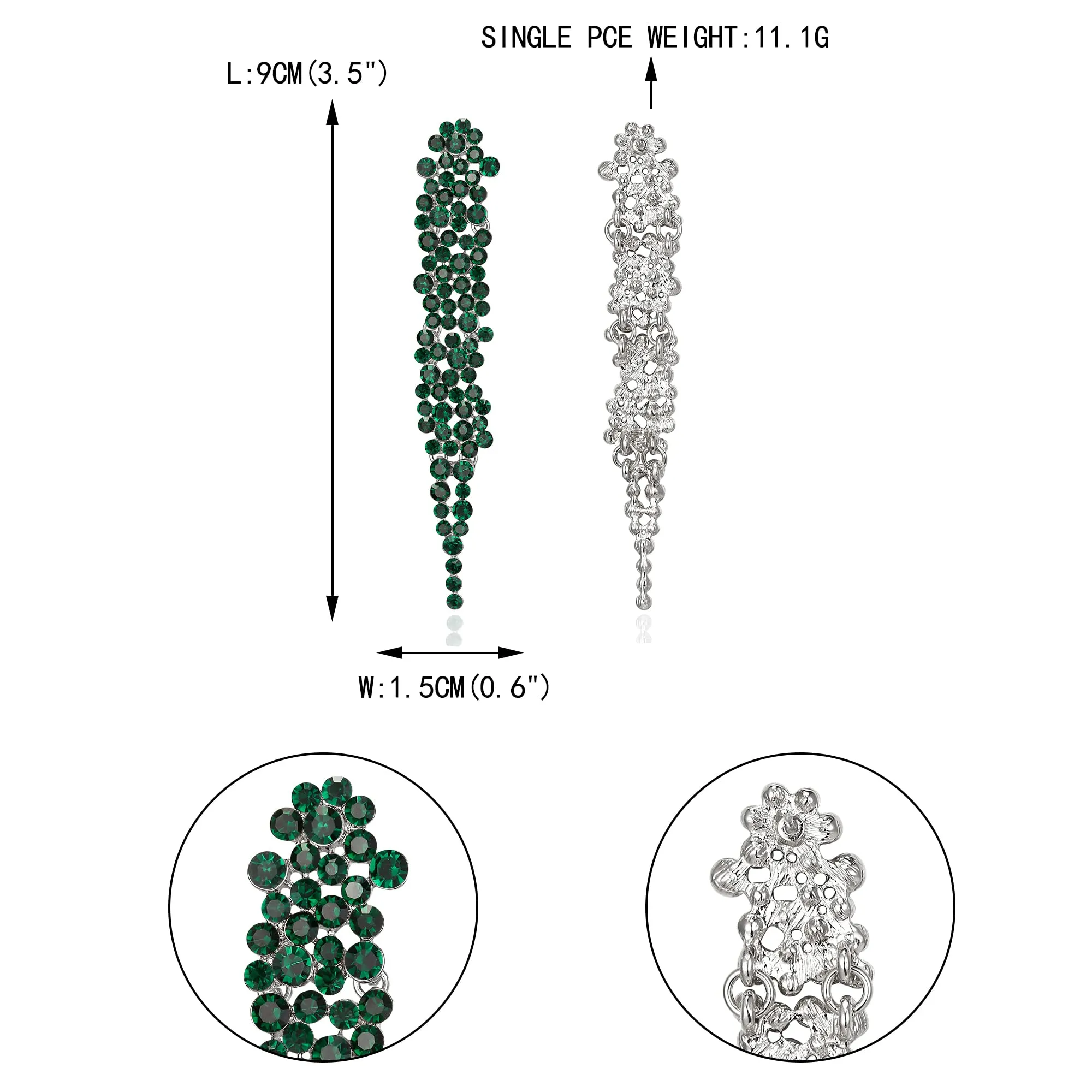 EVER FAITH Cristalli austriaci Art Deco Statement Orecchini, Banchetto Prom Long Chandelier Orecchini pendenti per Donna Verde Argento-fondo - immagine 5