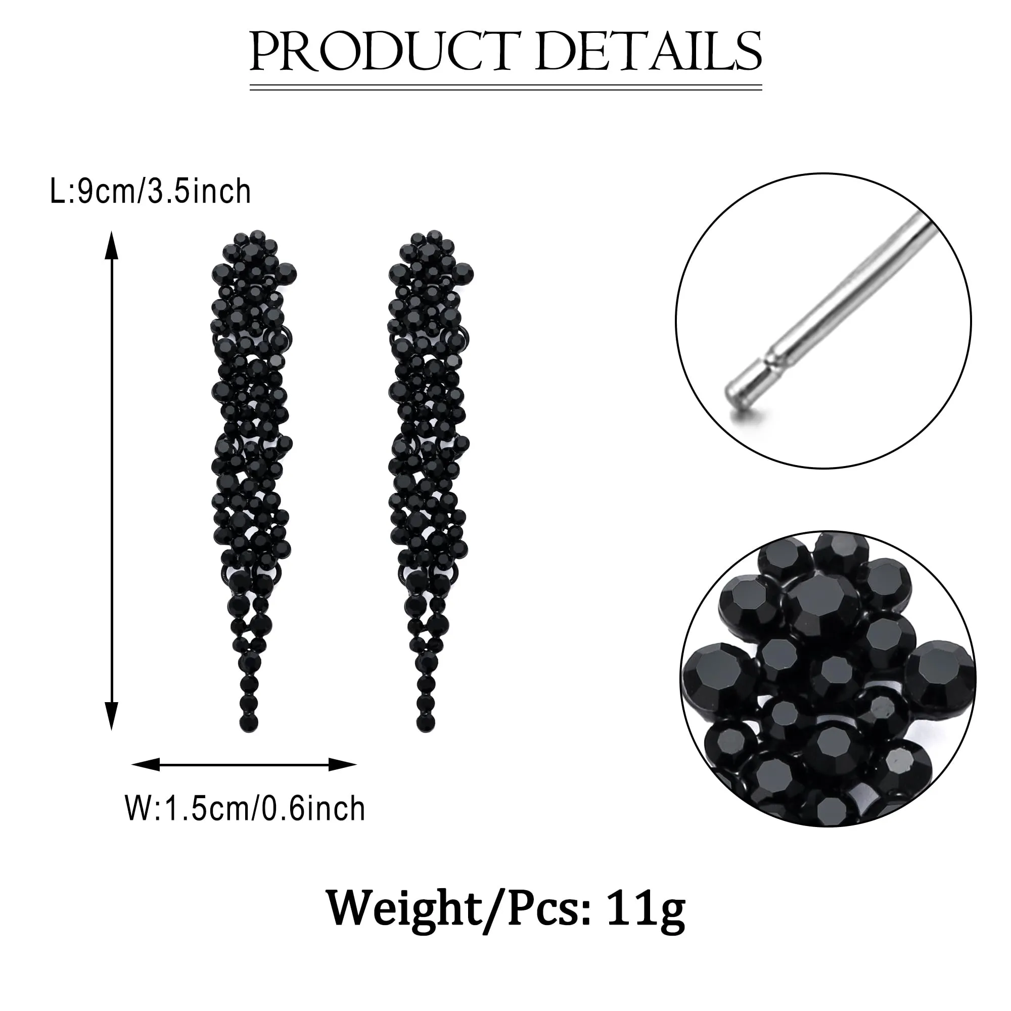 EVER FAITH Cristalli austriaci Art Deco Statement Orecchini, Banchetto Prom Long Chandelier Orecchini pendenti per donna Nero Nero-fondo - immagine 7