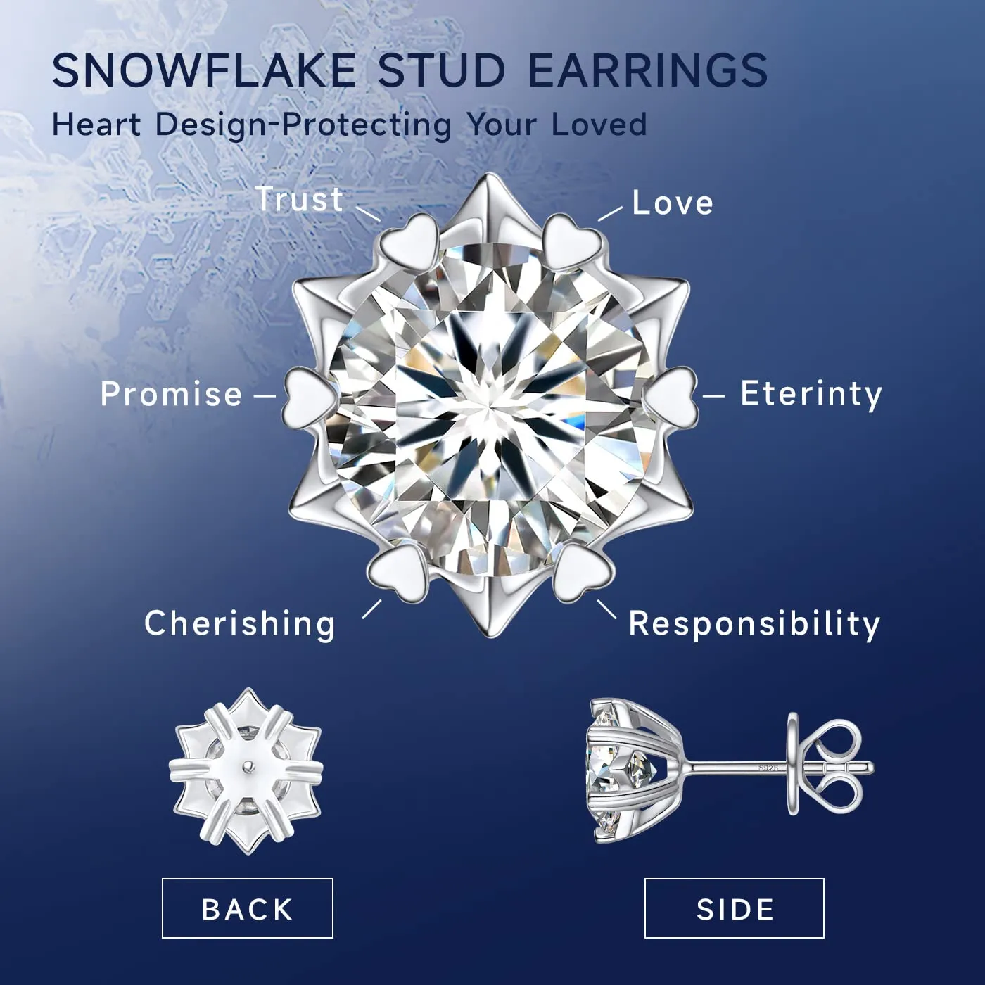 MomentWish Orecchini Fiocco di Neve Moissanite Argento 925 6,5mm - immagine 3