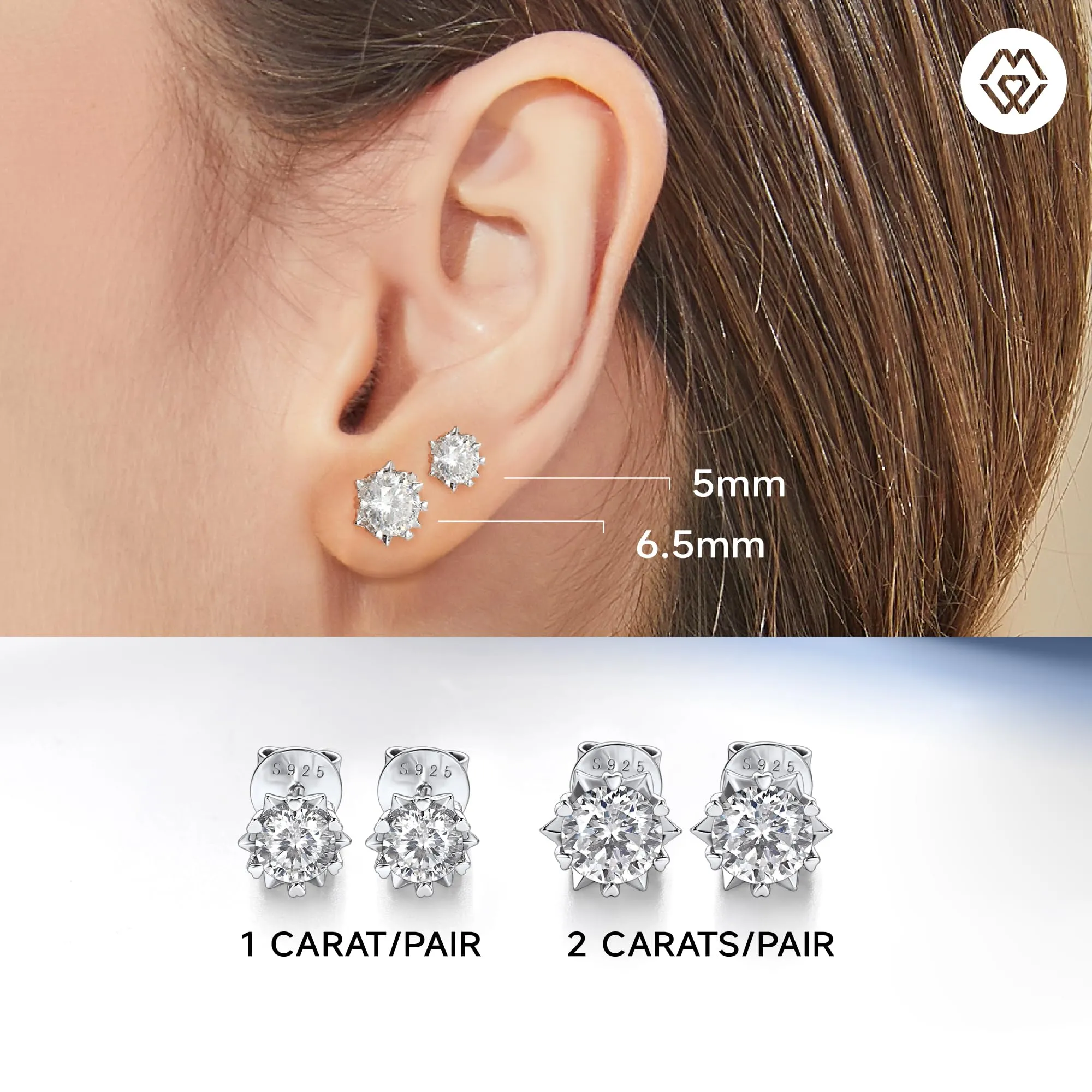 MomentWish Orecchini Fiocco di Neve Moissanite Argento 925 6,5mm - immagine 4