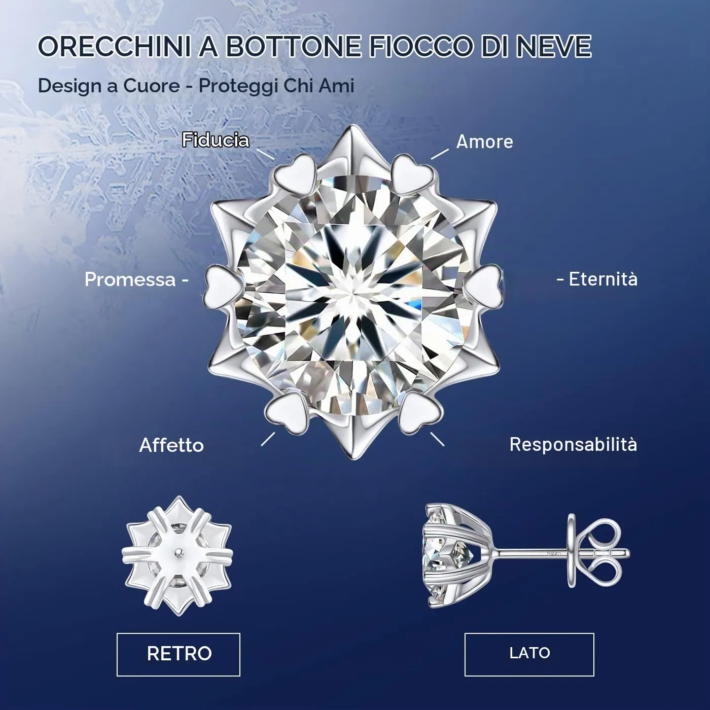 MomentWish Orecchini Fiocco di Neve Moissanite Argento 925 6,5mm - immagine 3