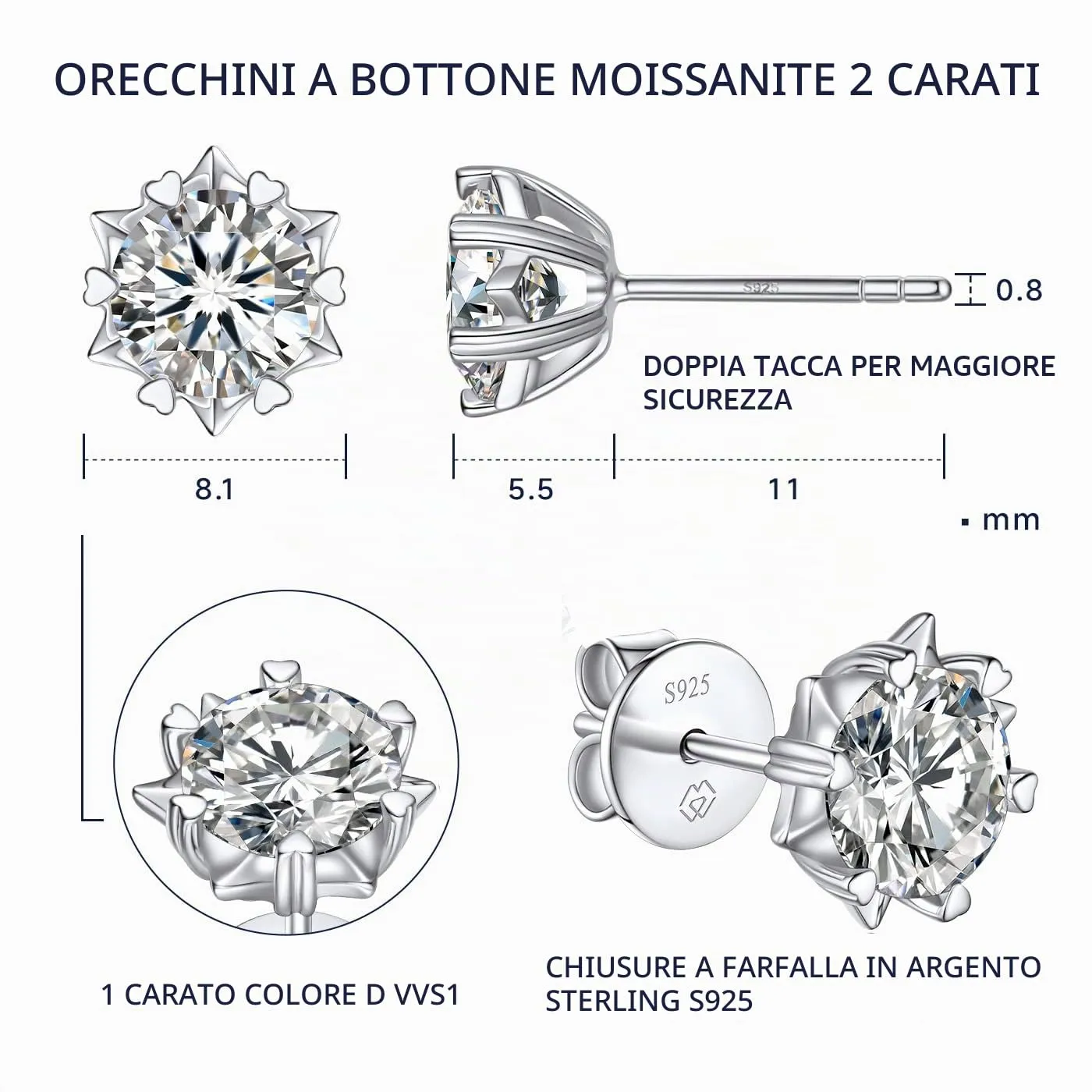MomentWish Orecchini Fiocco di Neve Moissanite Argento 925 6,5mm - immagine 6