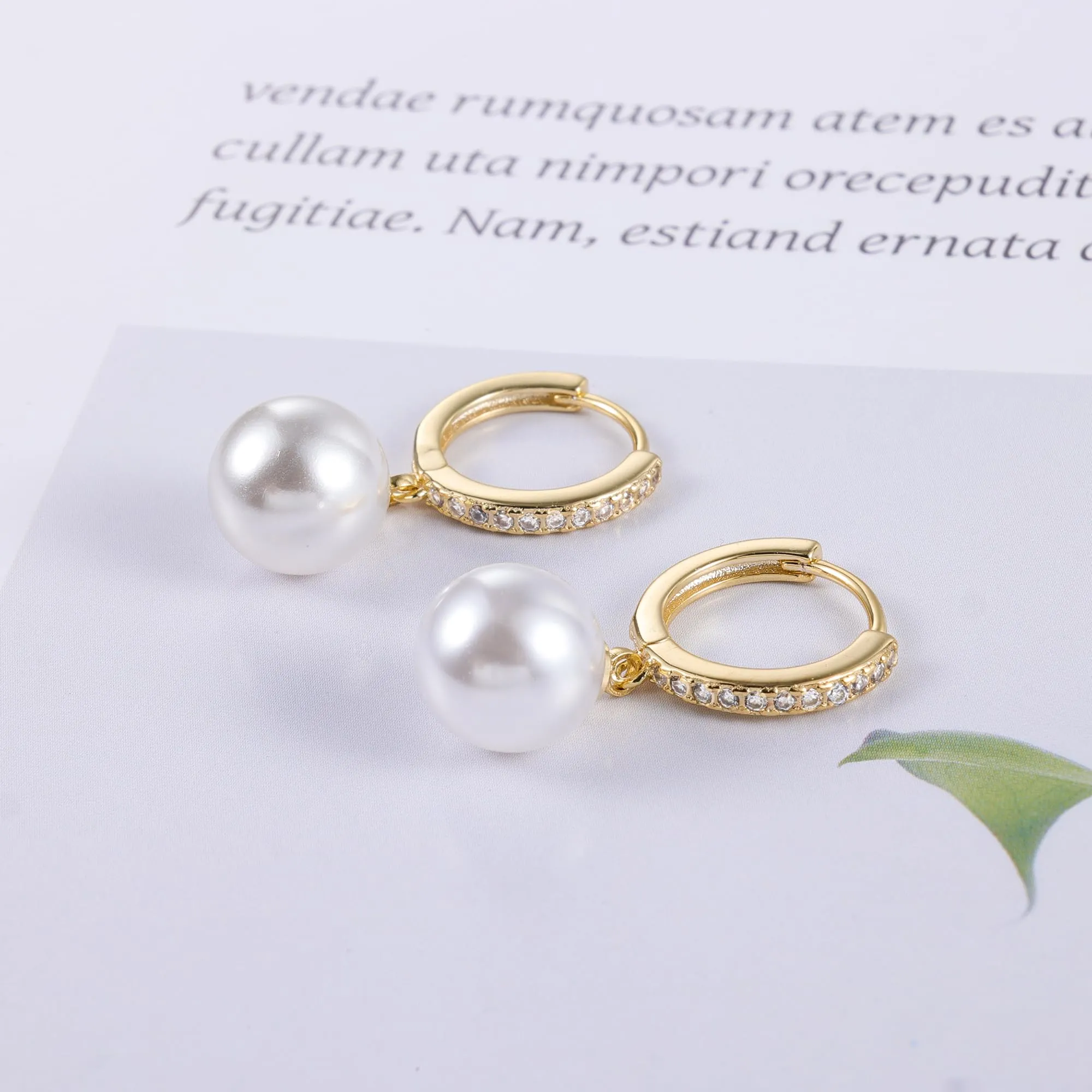 Orecchini Donna Pendenti Oro 14K Perla Rotonda Leverback con Zirconi - immagine 3