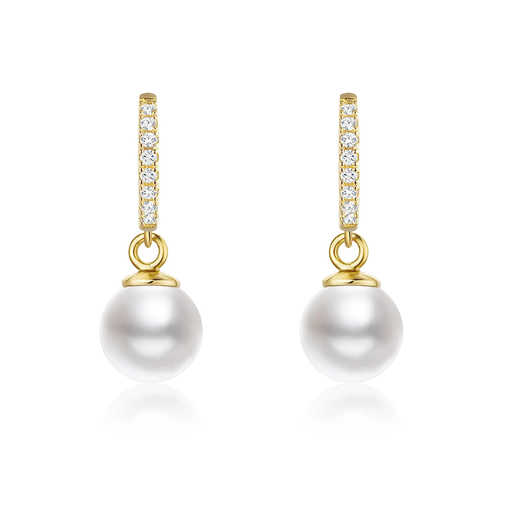 Orecchini Donna Pendenti Oro 14K Perla Rotonda Leverback con Zirconi - immagine 7