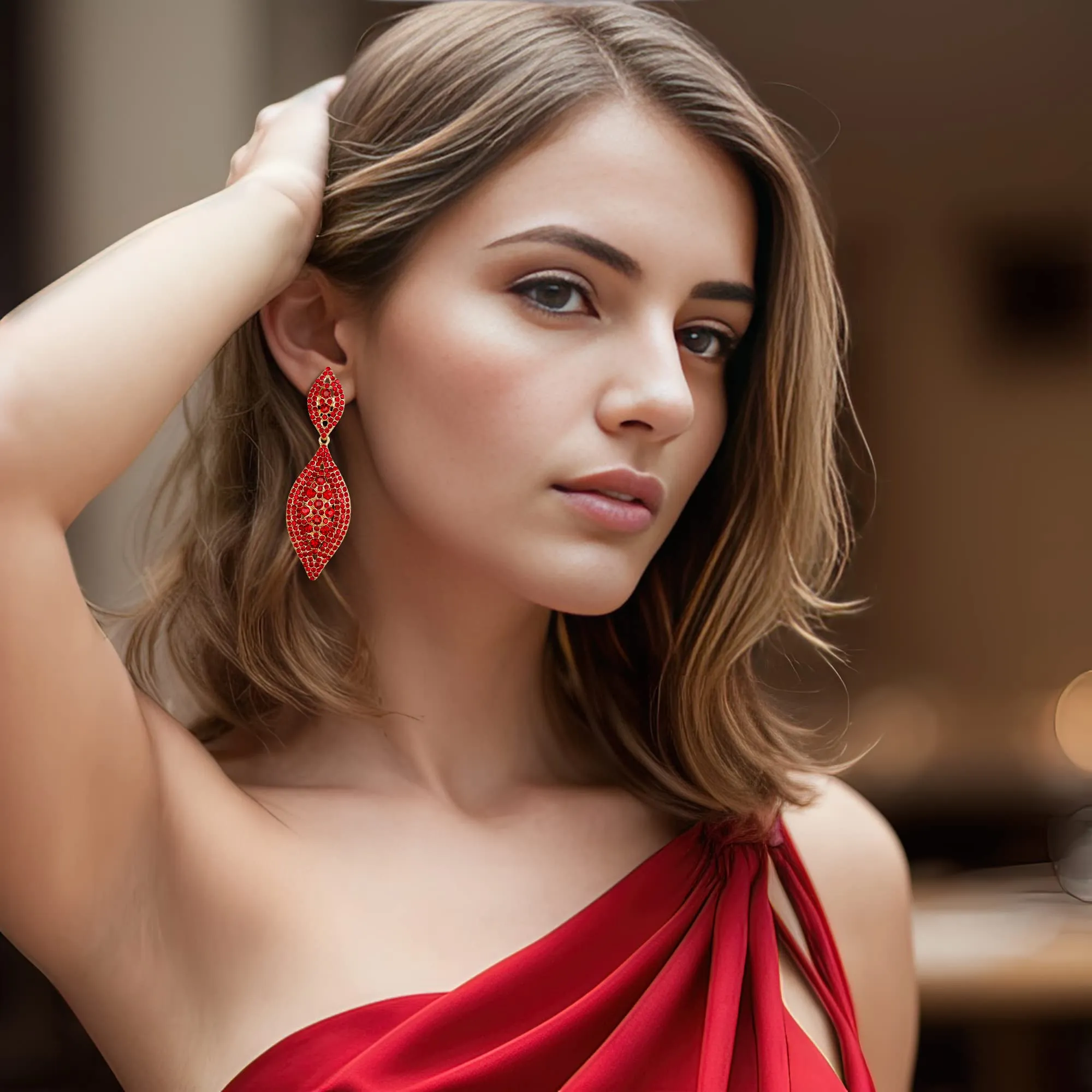 EVER FAITH Orecchini Cristallo austriaco Matrimonio Sposa Fascino 2 Foglia goccia pendente - immagine 4