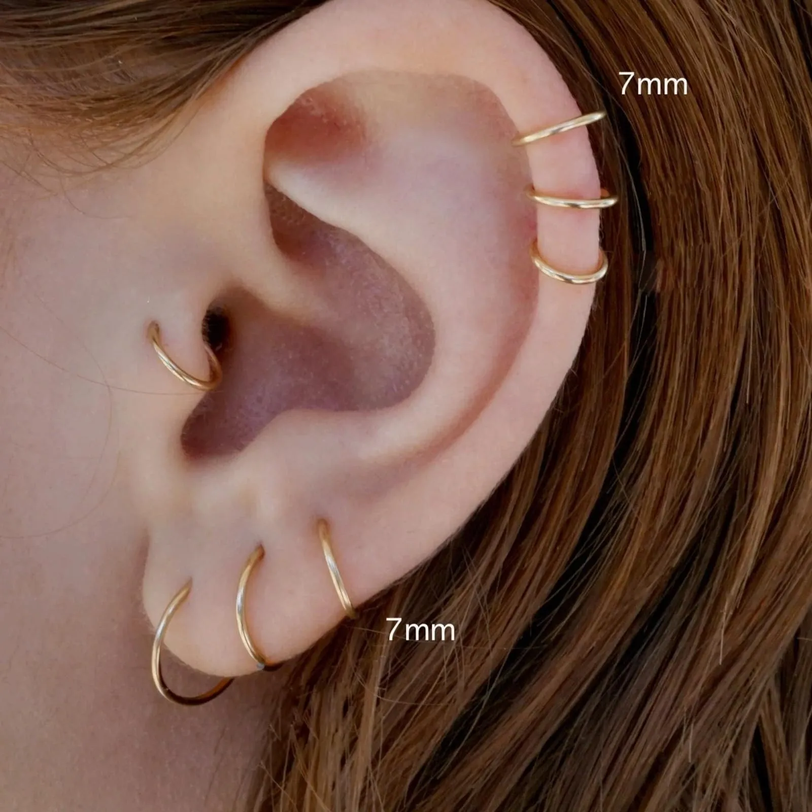 Piccoli orecchini a cerchio in oro 14 carati, orecchino ipoallergenici per cartilagine, elice, trago, per donne e uomini, cerchi in acciaio chirurgico - immagine 3