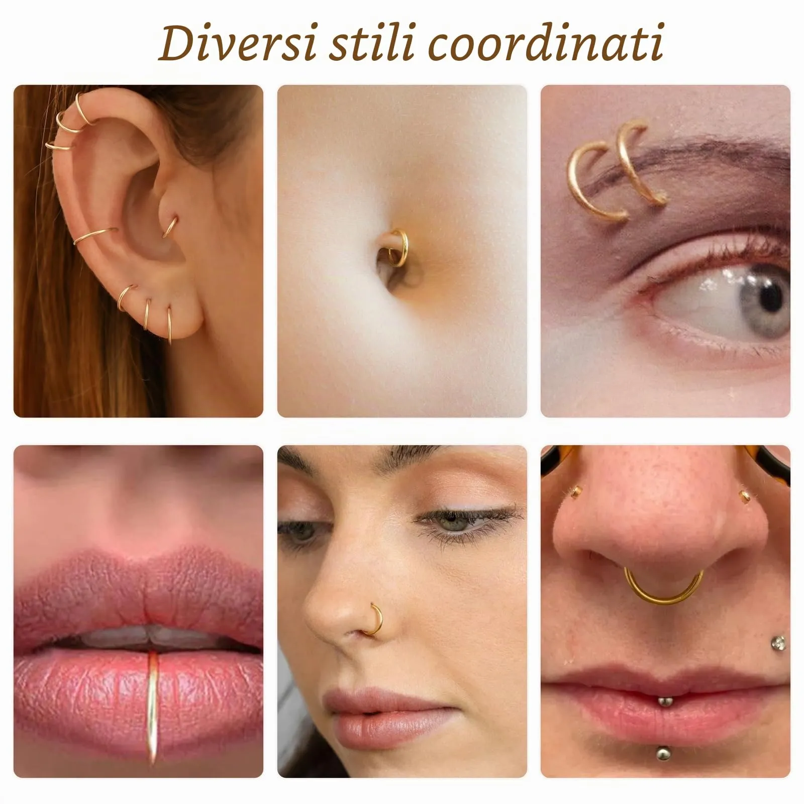 Piccoli orecchini a cerchio in oro 14 carati, orecchino ipoallergenici per cartilagine, elice, trago, per donne e uomini, cerchi in acciaio chirurgico - immagine 6