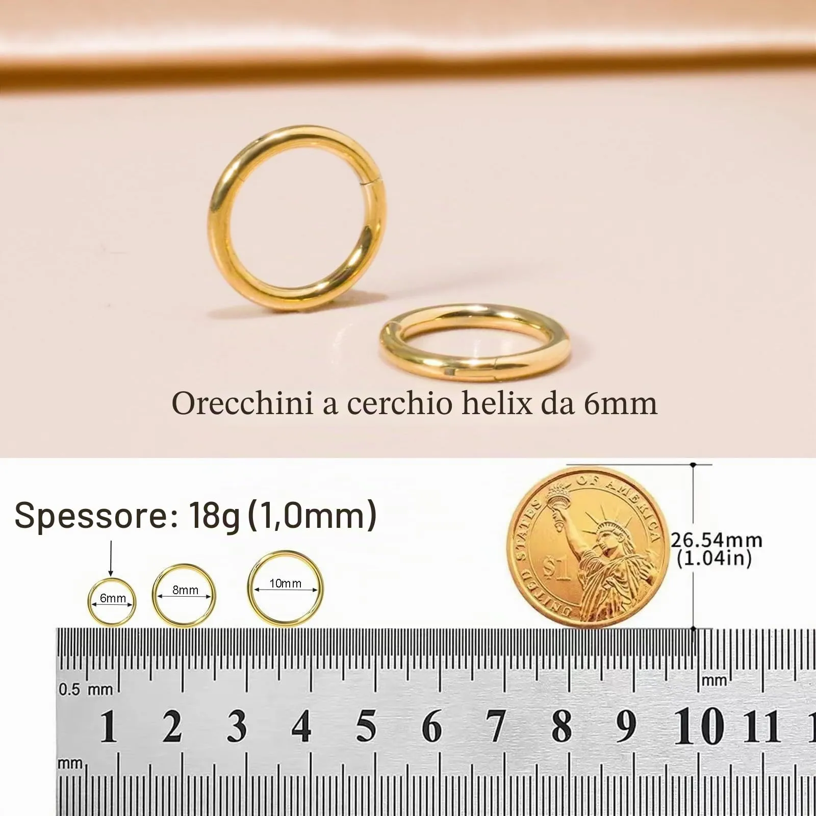 DAILI - Orecchini a cerchio piccoli placcati in oro 14 carati per cartilagine, elice, trago, ipoallergenici per donne e uomini, piccoli orecchini sottili in acciaio chirurgico senza fine, Piccolo - immagine 3