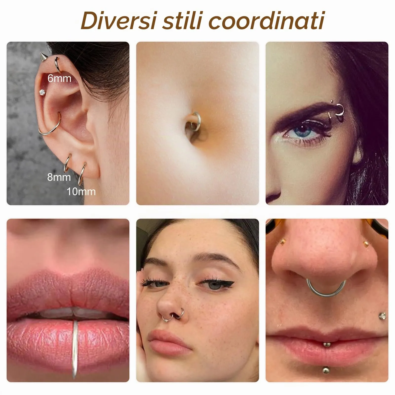 Piccoli orecchini a cerchio in oro 14 carati, orecchino ipoallergenici per cartilagine, elice, trago, per donne e uomini, cerchi in acciaio chirurgico - immagine 6