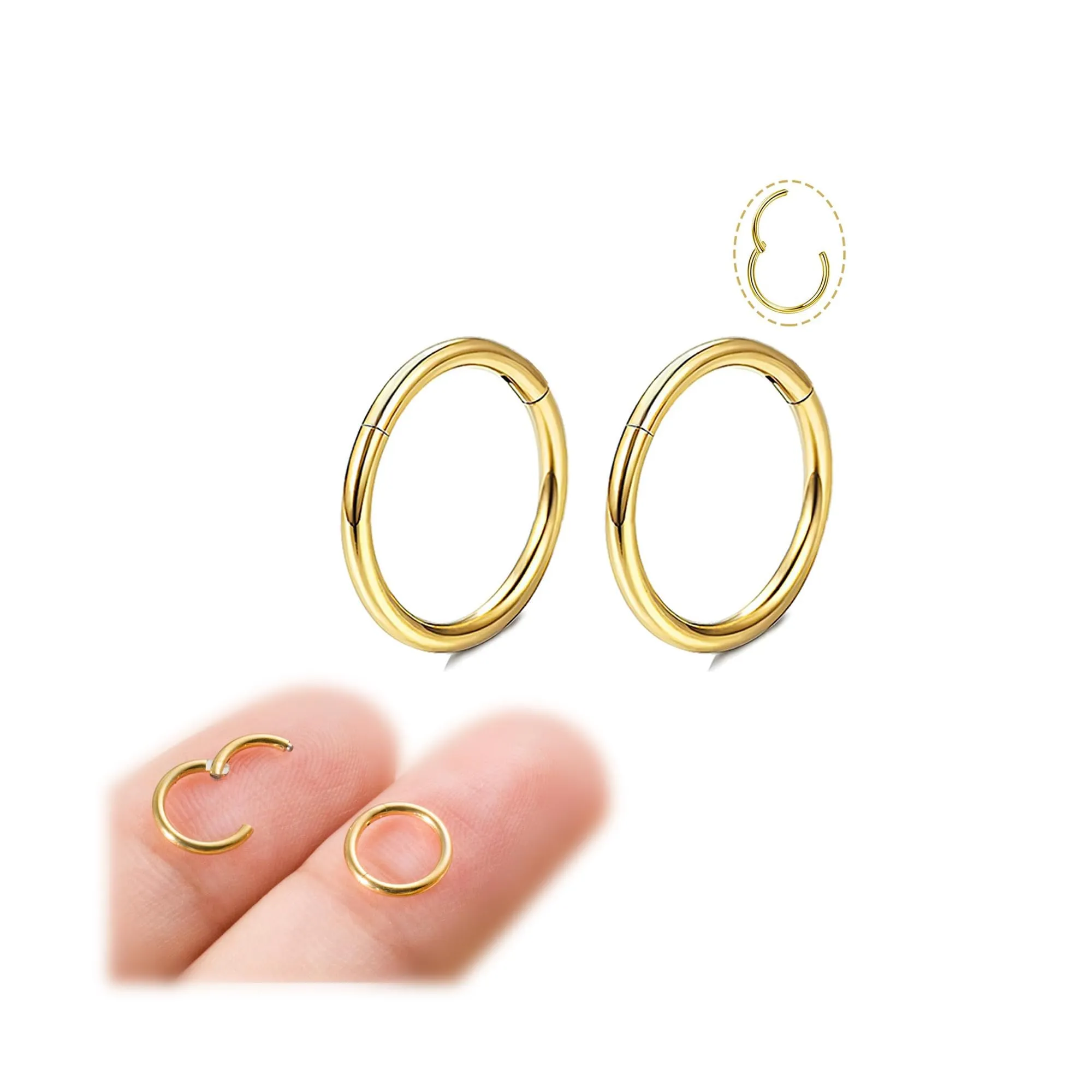 Piccoli orecchini a cerchio in oro, leggeri placcati in oro 14 K, orecchini a cerchio per cartilagine, elice, trago, ipoallergenici, per donne e uomini, piccoli cerchi sottili, in acciaio chirurgico - immagine 1