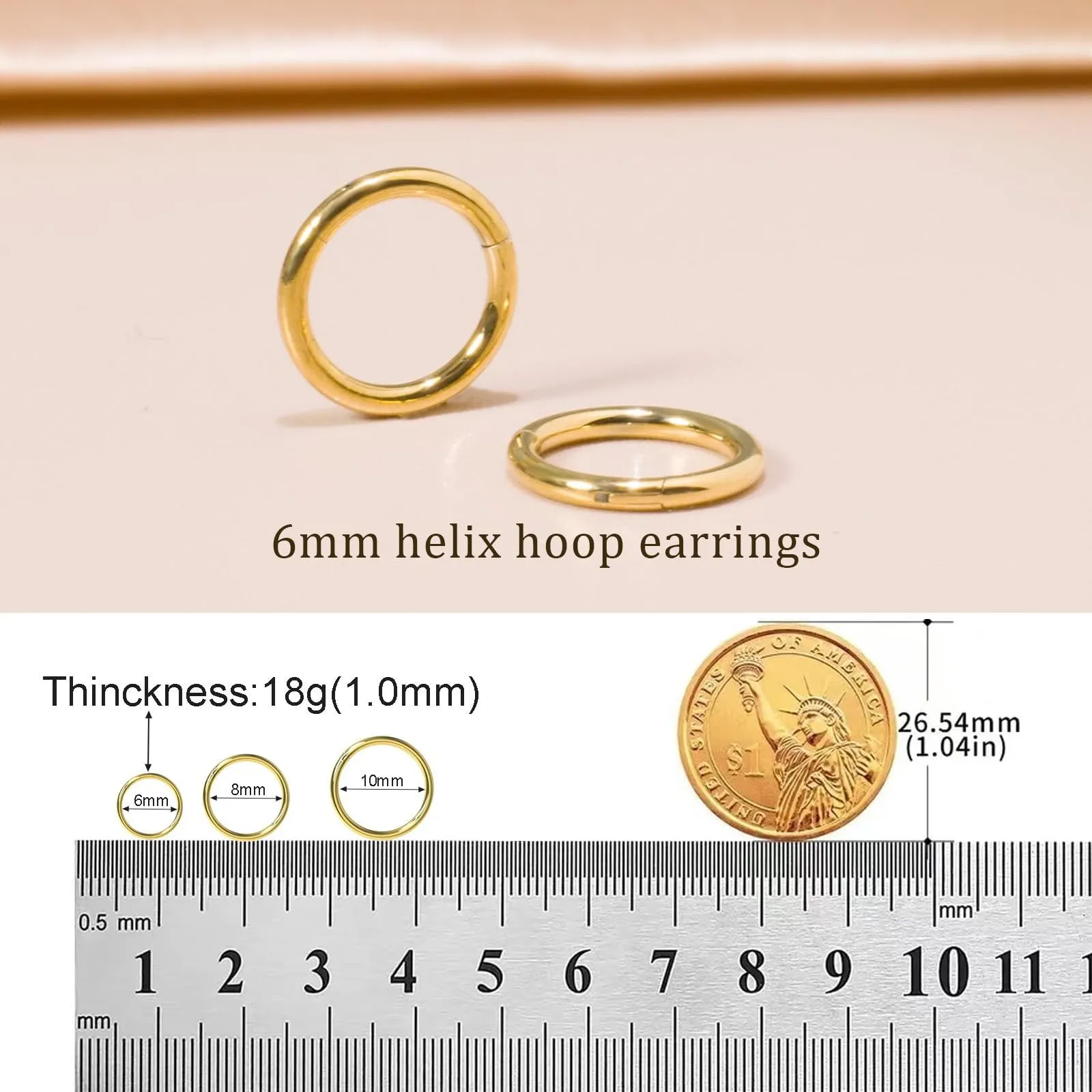 Piccoli orecchini a cerchio in oro, leggeri placcati in oro 14 K, orecchini a cerchio per cartilagine, elice, trago, ipoallergenici, per donne e uomini, piccoli cerchi sottili, in acciaio chirurgico - immagine 2