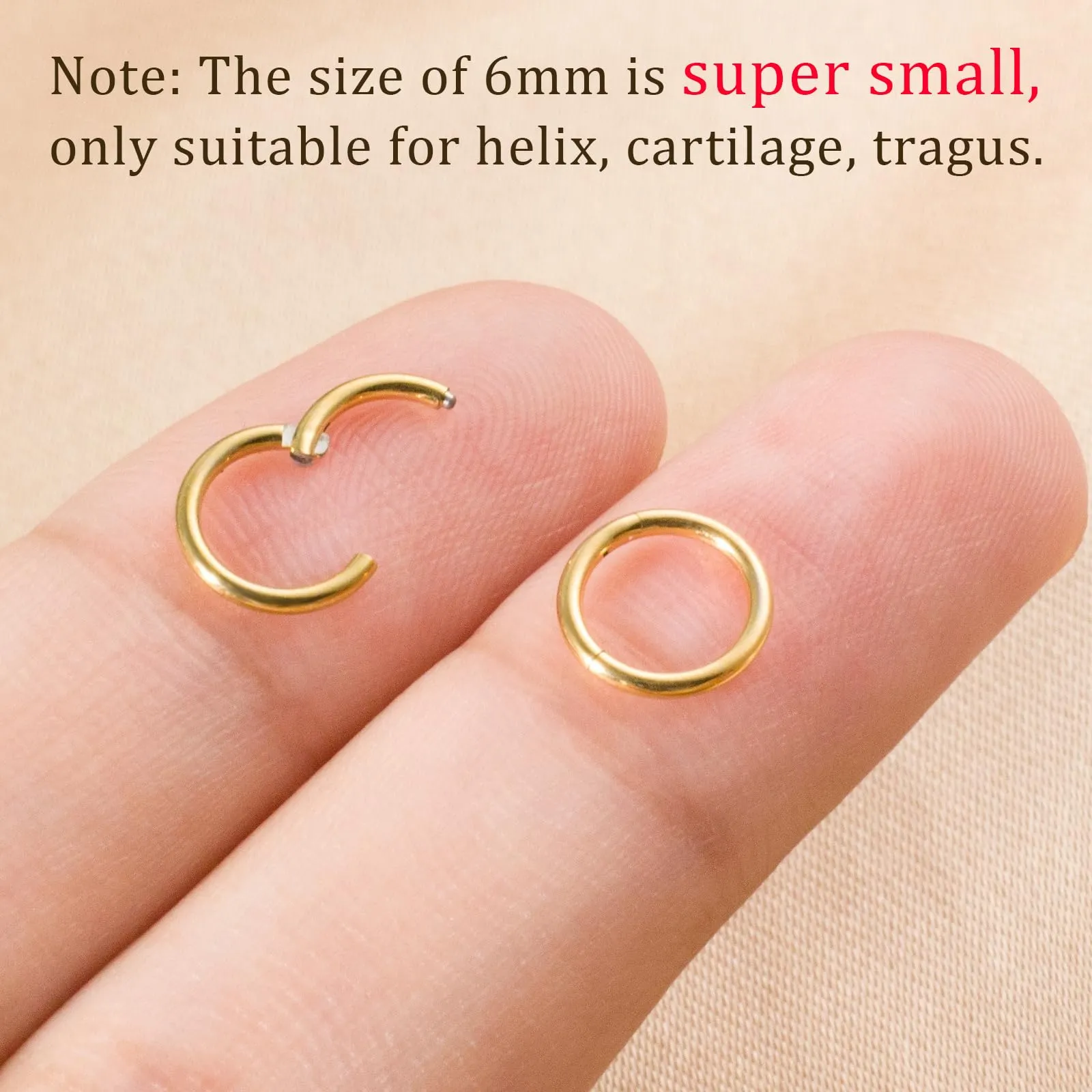 Piccoli orecchini a cerchio in oro, leggeri placcati in oro 14 K, orecchini a cerchio per cartilagine, elice, trago, ipoallergenici, per donne e uomini, piccoli cerchi sottili, in acciaio chirurgico - immagine 3