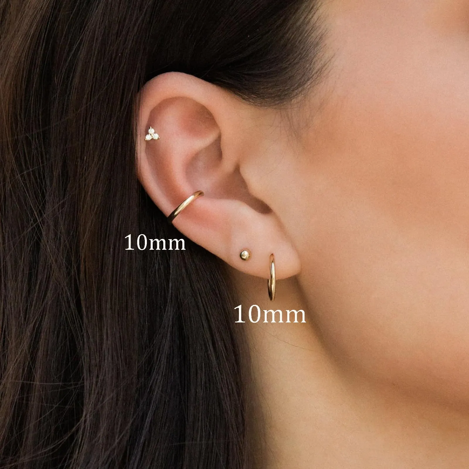Piccoli orecchini a cerchio in oro 14 carati, orecchino ipoallergenici per cartilagine, elice, trago, per donne e uomini, cerchi in acciaio chirurgico - immagine 2