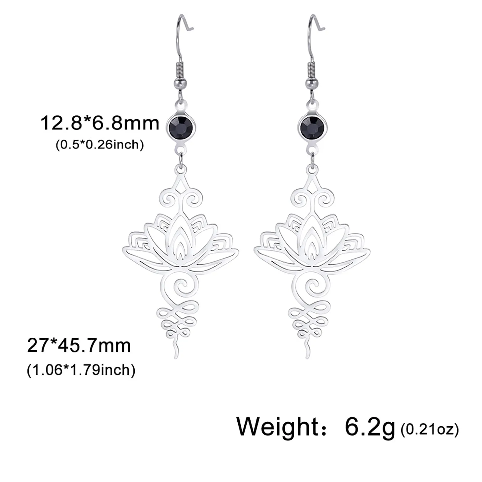 Orecchini a forma di fiore di loto in stile bohémien, in acciaio inox, per buddismo, yoga, guarigione, simbolo unalome, amuleto, gioielli religiosi, Misura unica, Acciaio inossidabile, Nessuna pietra - immagine 6