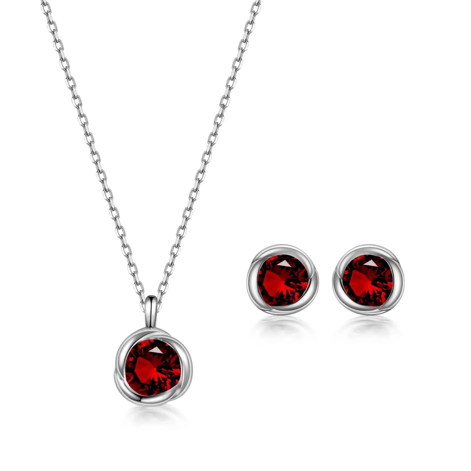 immobird Collana Orecchini Donna Set in Argento Sterling 925 di Rosegold Rosa Fiore Ciondolo con Granato Pietra Portafortuna Per Festival Regalo - immagine 1