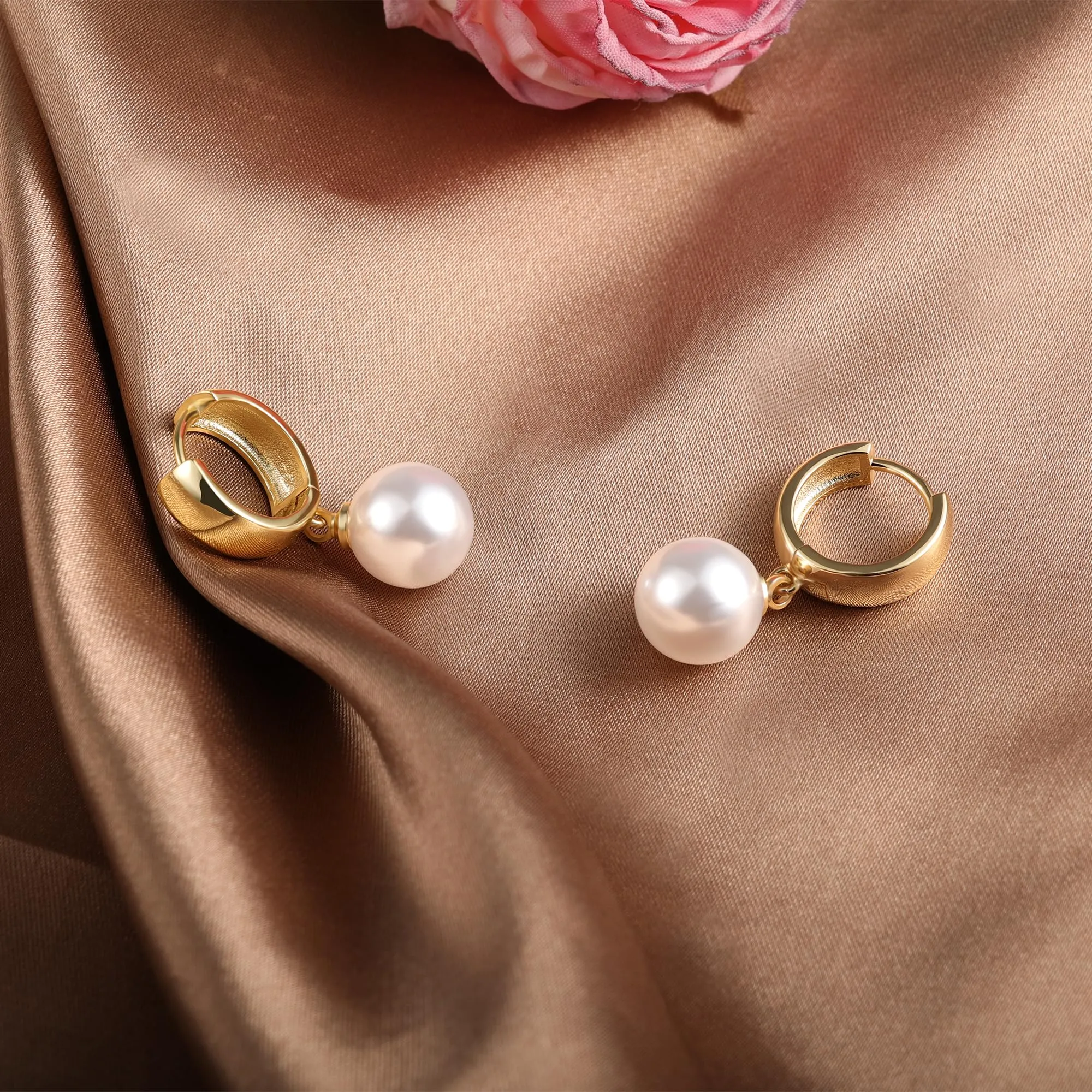 ASH'S CHOICE Orecchini Donna Pendenti Oro 14K Perla Rotonda d'Acqua Dolce - immagine 3