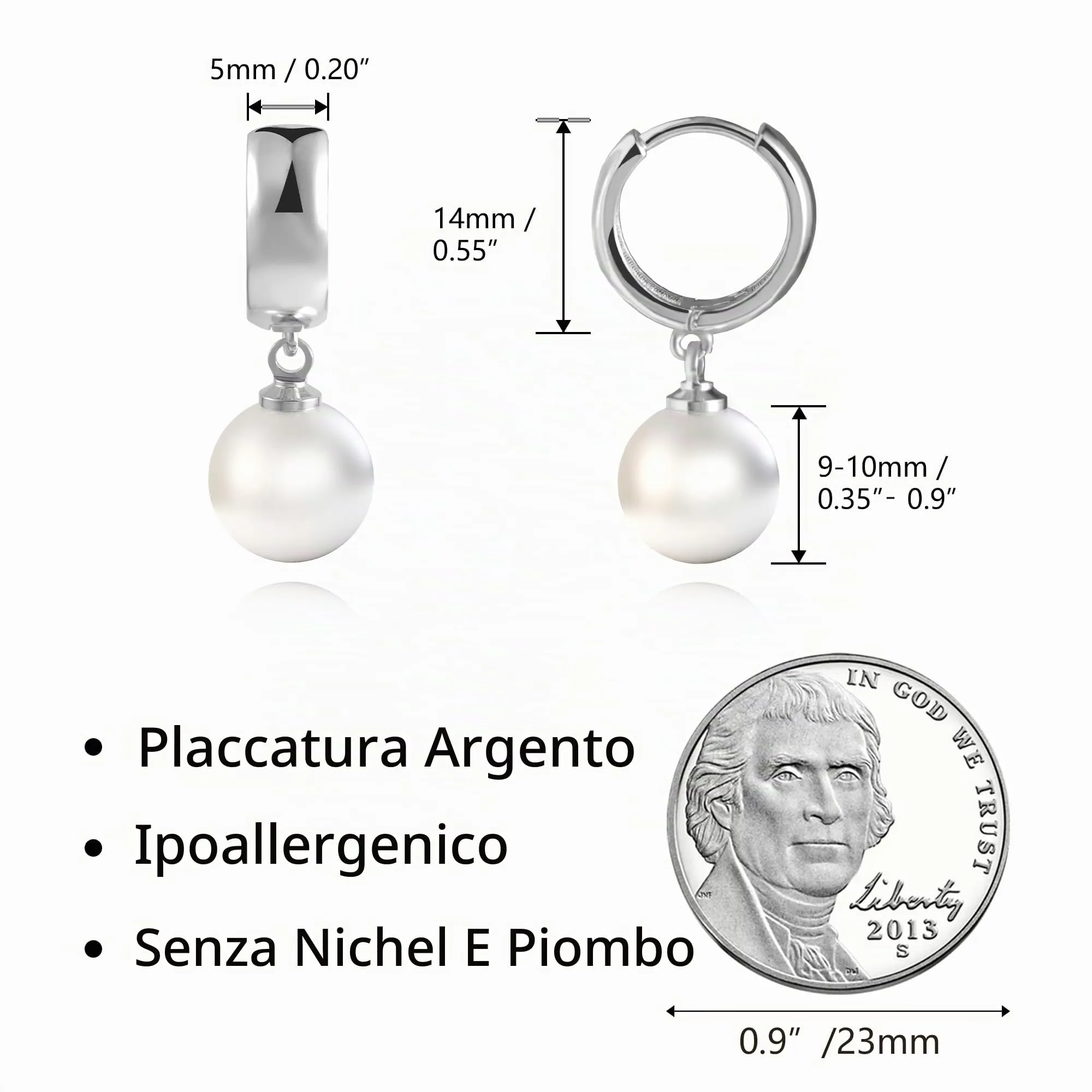 ASH'S CHOICE Orecchini Pendenti Donna Argento Rotonda Perla d'Acqua Dolce - immagine 2