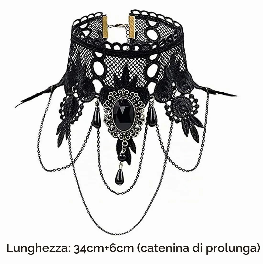 Cubahop Halloween Nero Pizzo Choker Collane Braccialetto Orecchini Set Gothic Gemstone Collare Gioielli per le Donne e le Ragazze - immagine 3
