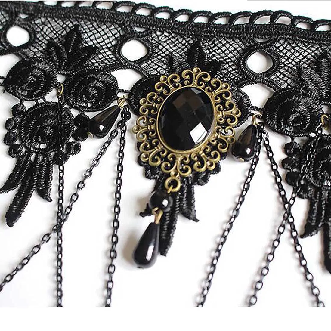 Cubahop Halloween Nero Pizzo Choker Collane Braccialetto Orecchini Set Gothic Gemstone Collare Gioielli per le Donne e le Ragazze - immagine 7